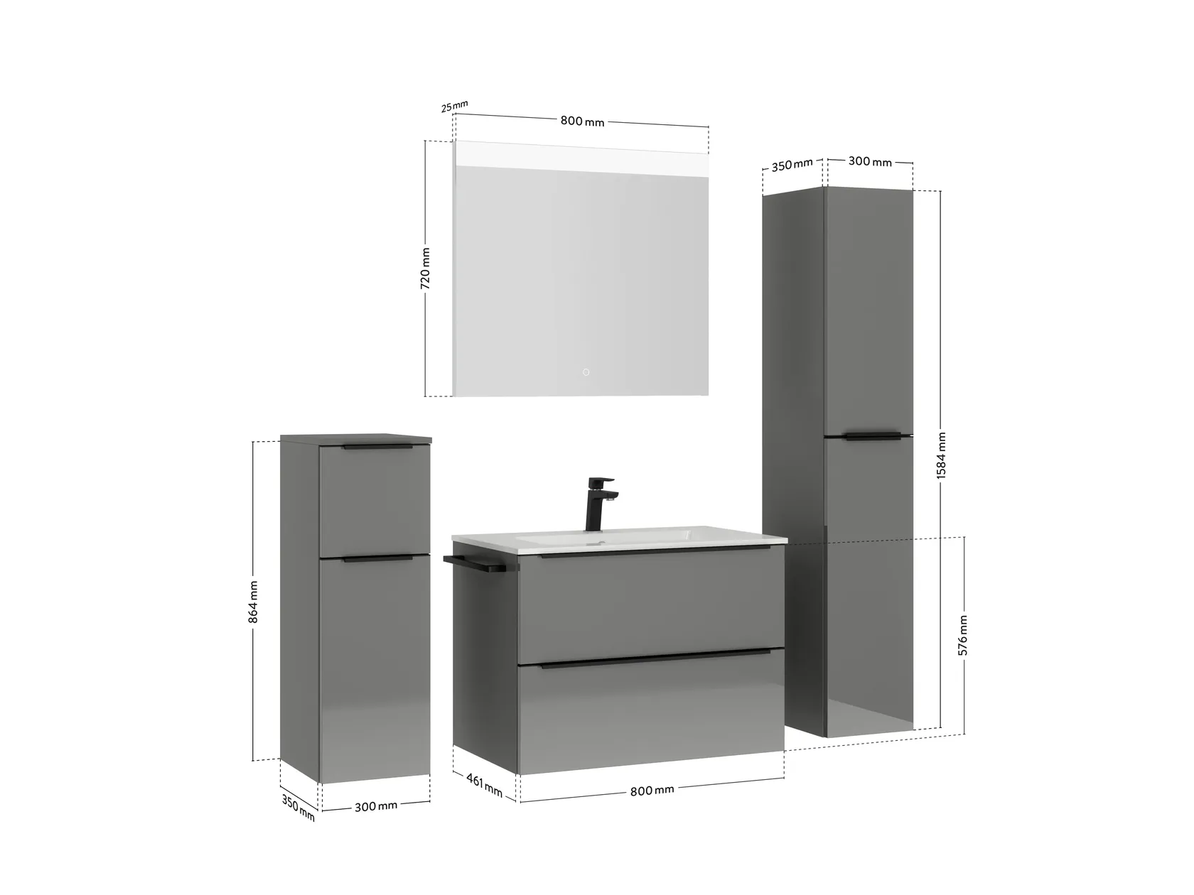 Atlas Ensemble sous vasque avec miroir et colonnes 4