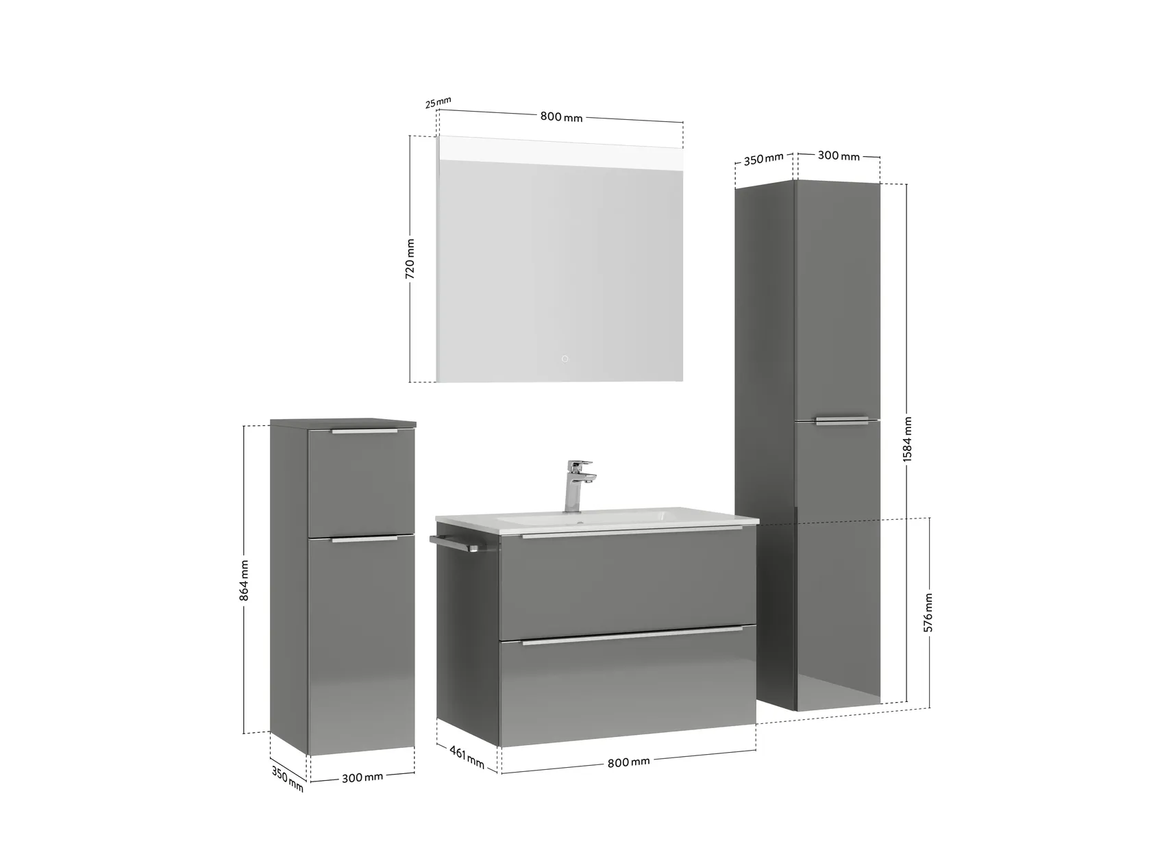 Atlas Ensemble sous vasque avec miroir et colonnes 4