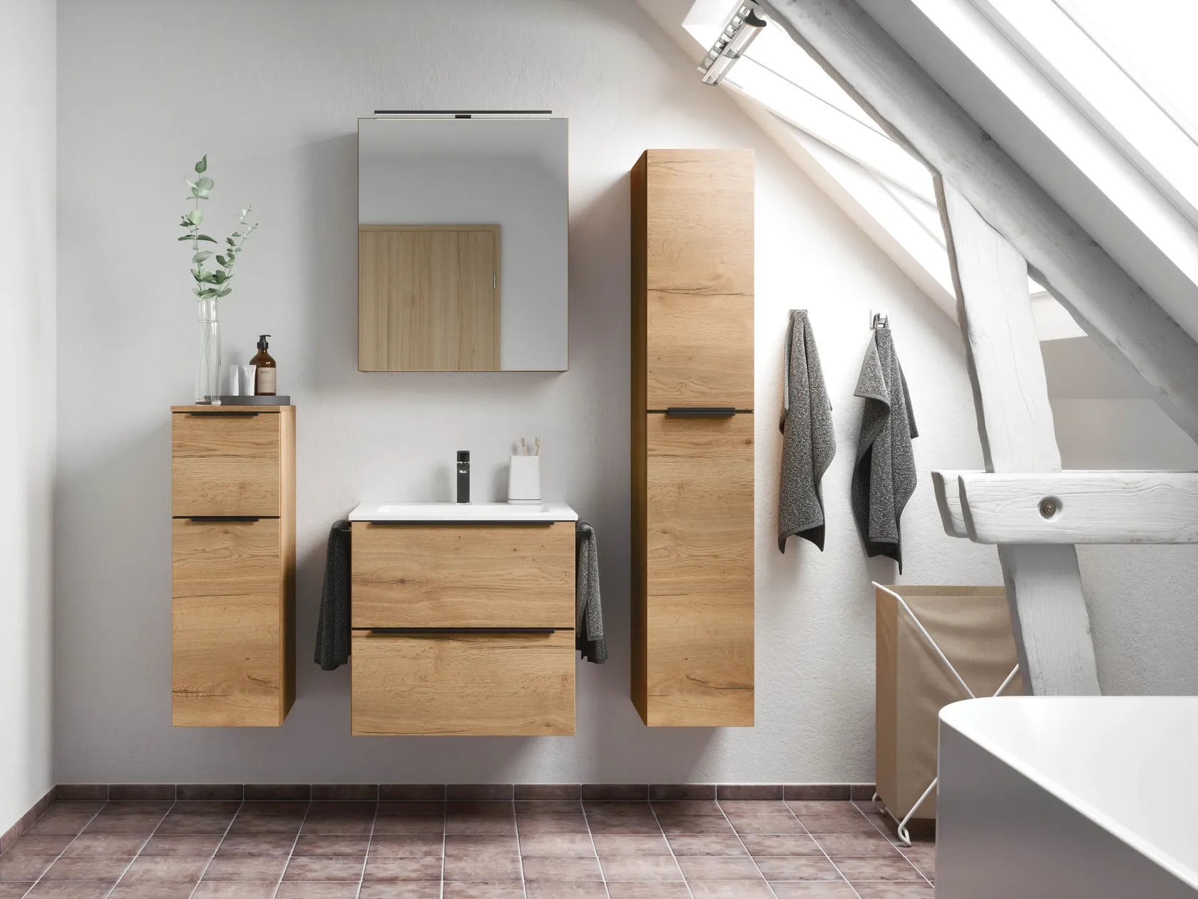 Atlas Ensemble sous vasque avec miroir et colonnes 0