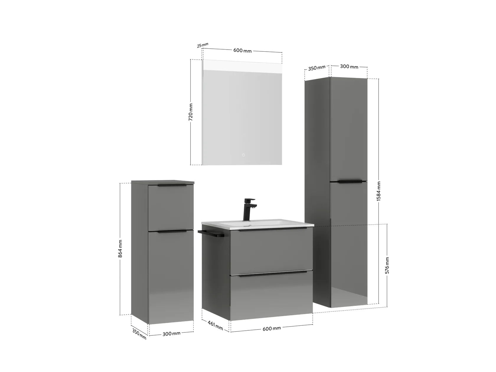 Atlas Ensemble sous vasque avec miroir et colonnes 4