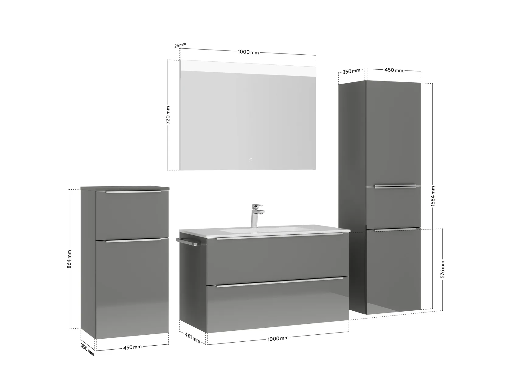 Atlas Ensemble sous vasque avec miroir et colonnes 4