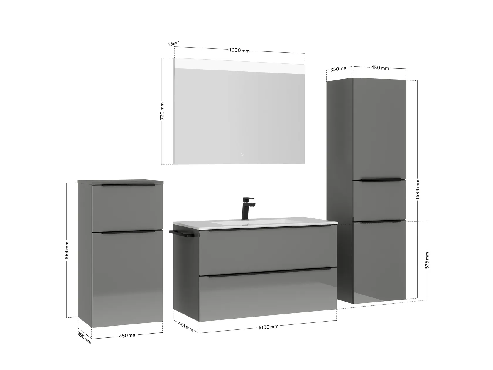 Atlas Ensemble sous vasque avec miroir et colonnes 4
