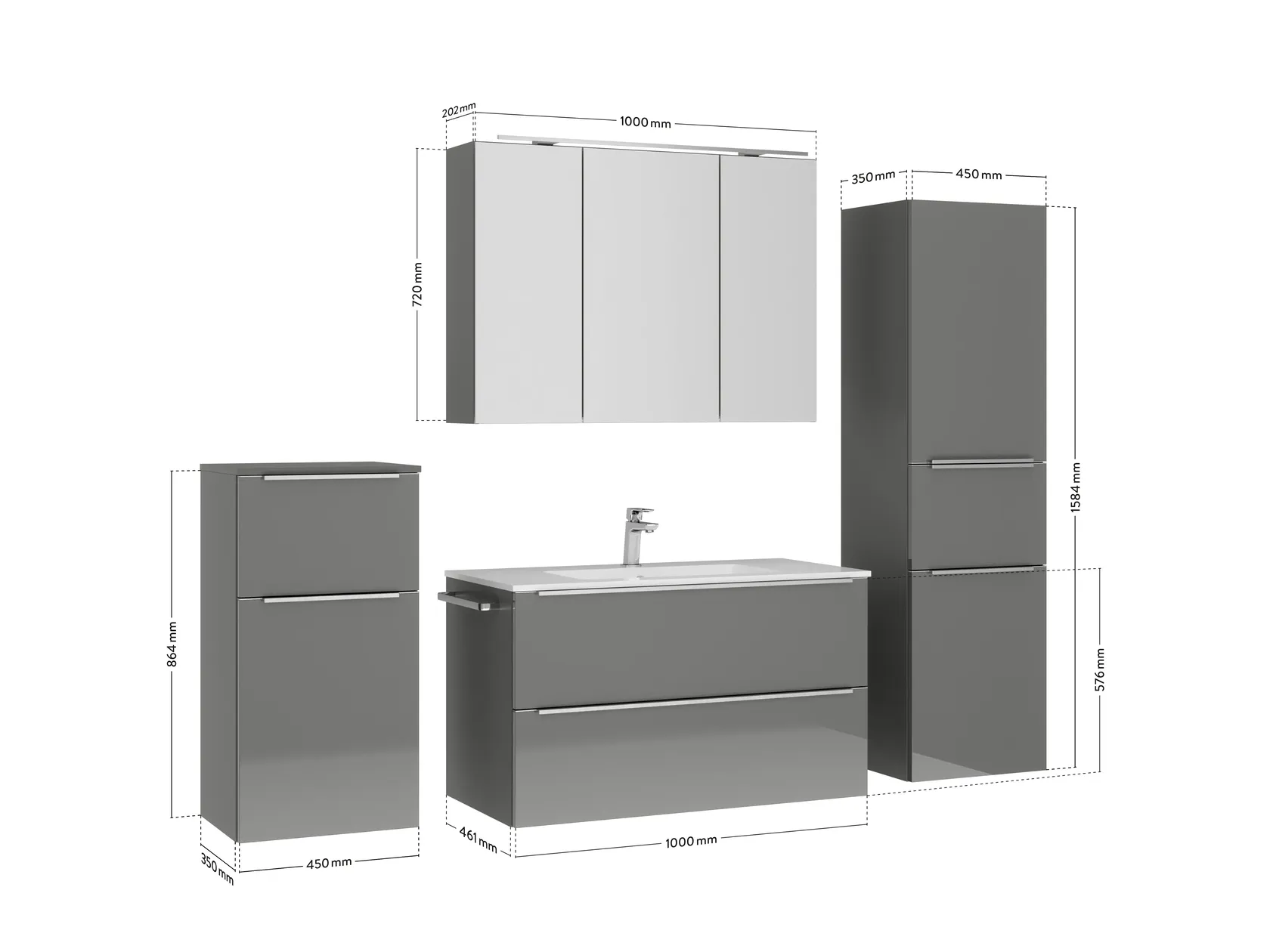 Atlas Ensemble sous vasque avec miroir et colonnes 4