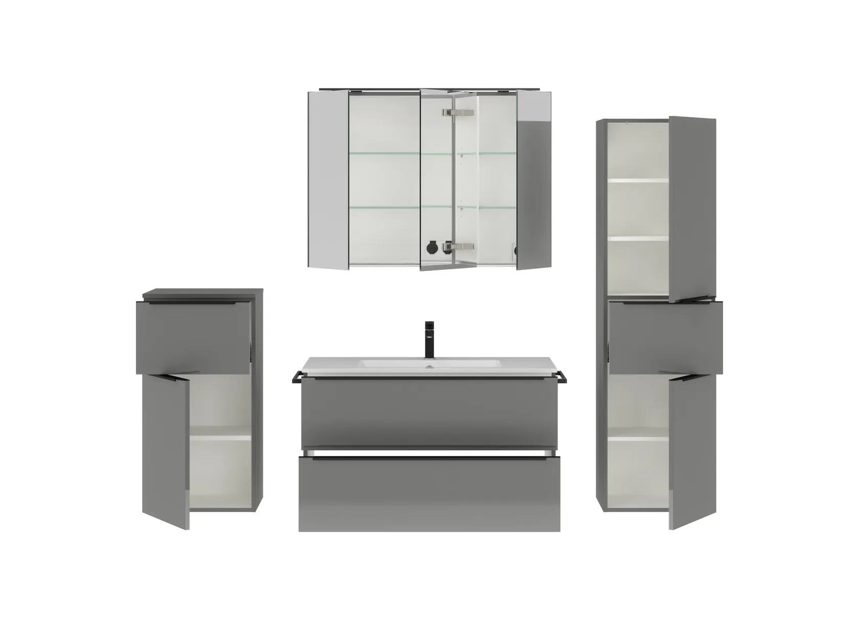 Atlas Ensemble sous vasque avec miroir et colonnes 2