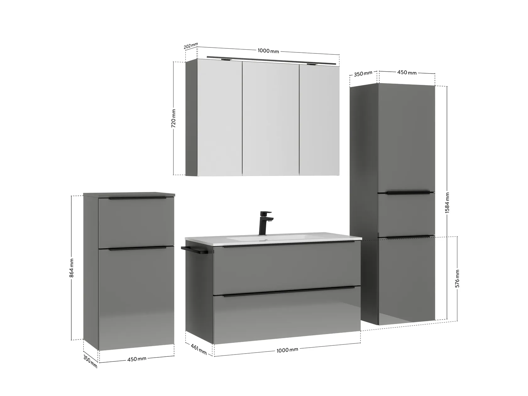 Atlas Ensemble sous vasque avec miroir et colonnes 4