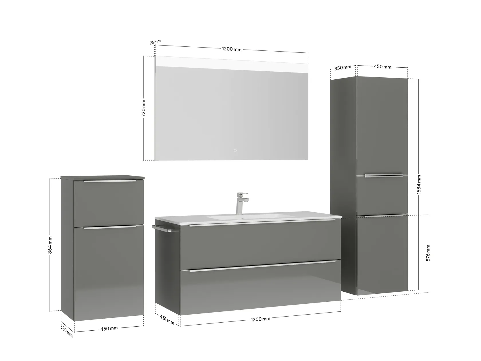 Atlas Ensemble sous vasque avec miroir et colonnes 4