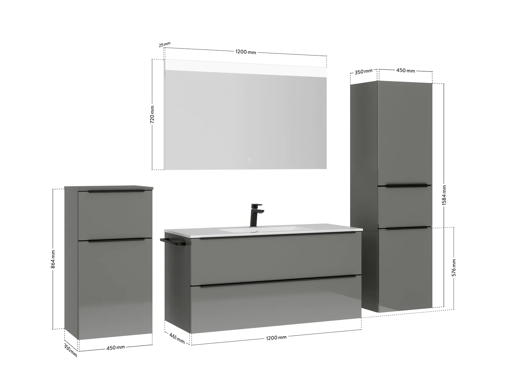 Atlas Ensemble sous vasque avec miroir et colonnes 4