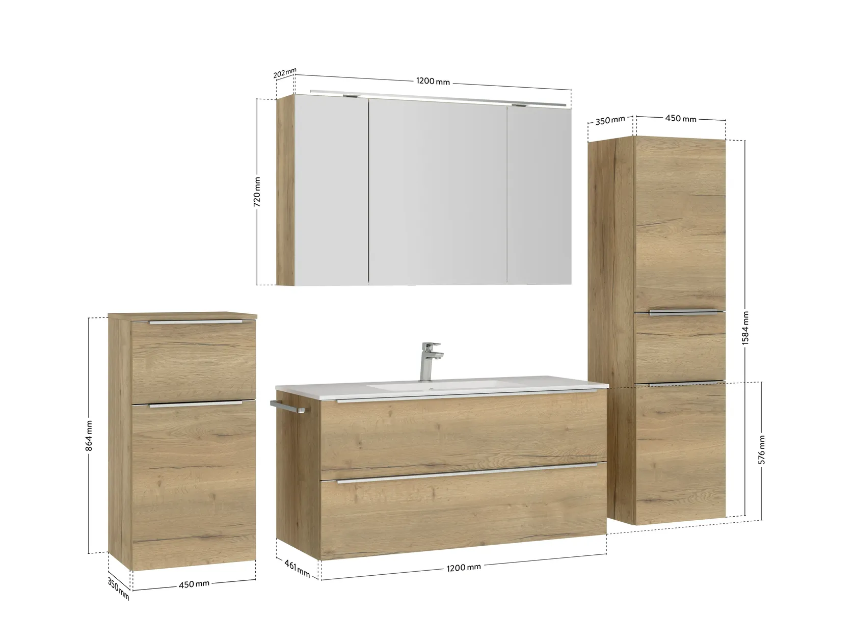 Atlas Ensemble sous vasque avec miroir et colonnes 4