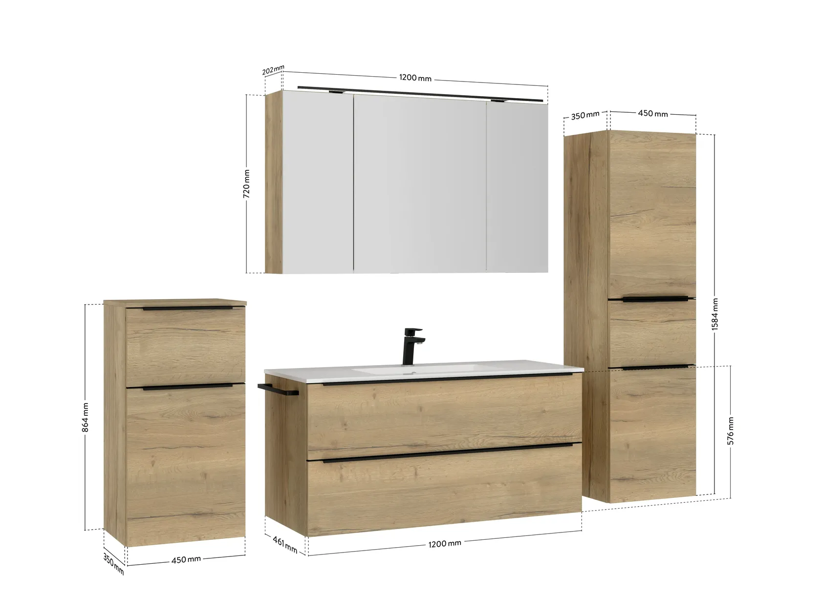 Atlas Ensemble sous vasque avec miroir et colonnes 4