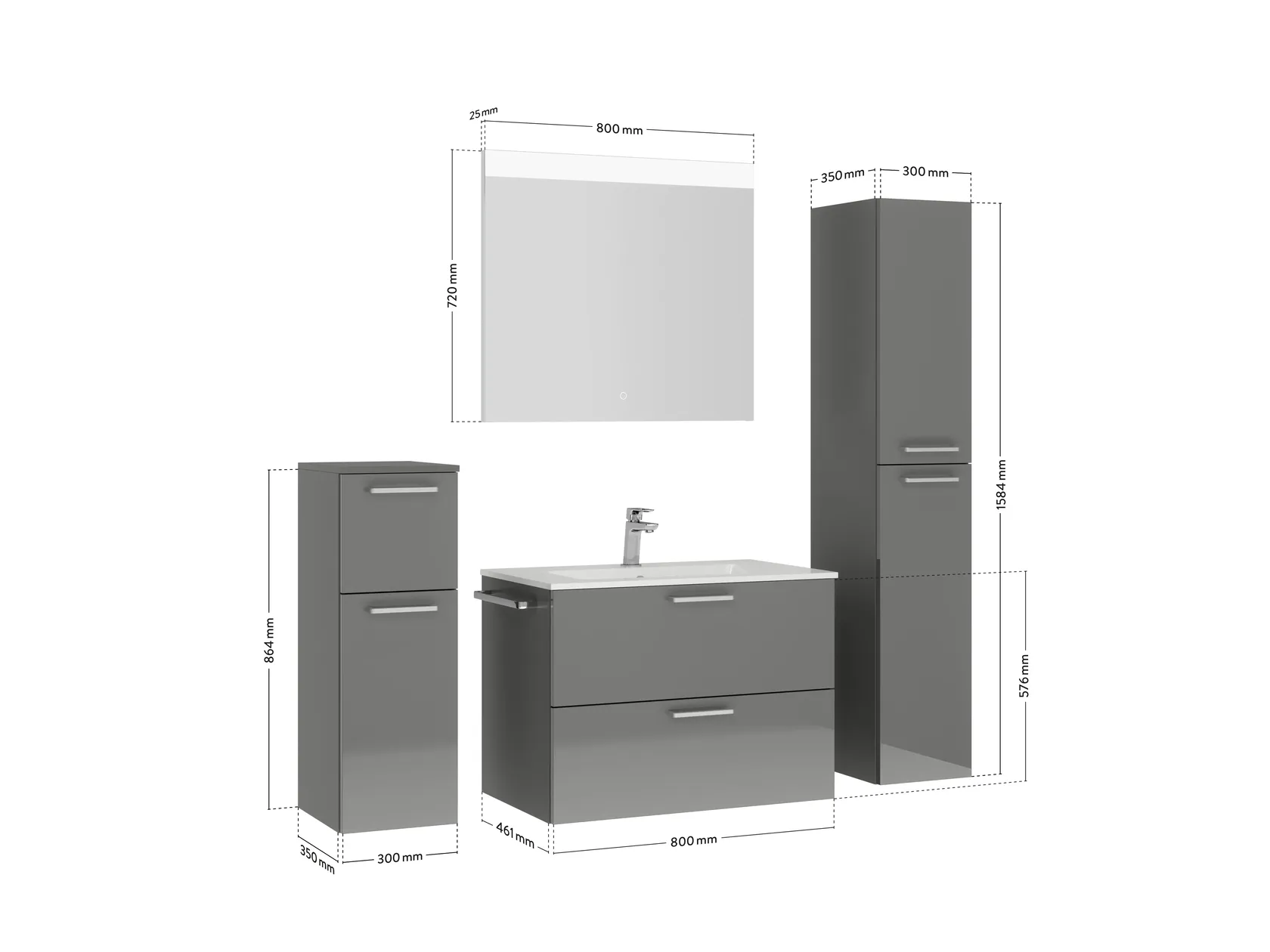 Atlas Ensemble sous vasque avec miroir et colonnes 4