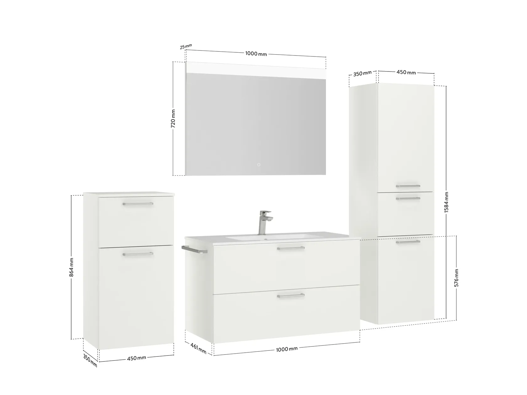 Atlas Ensemble sous vasque avec miroir et colonnes 4