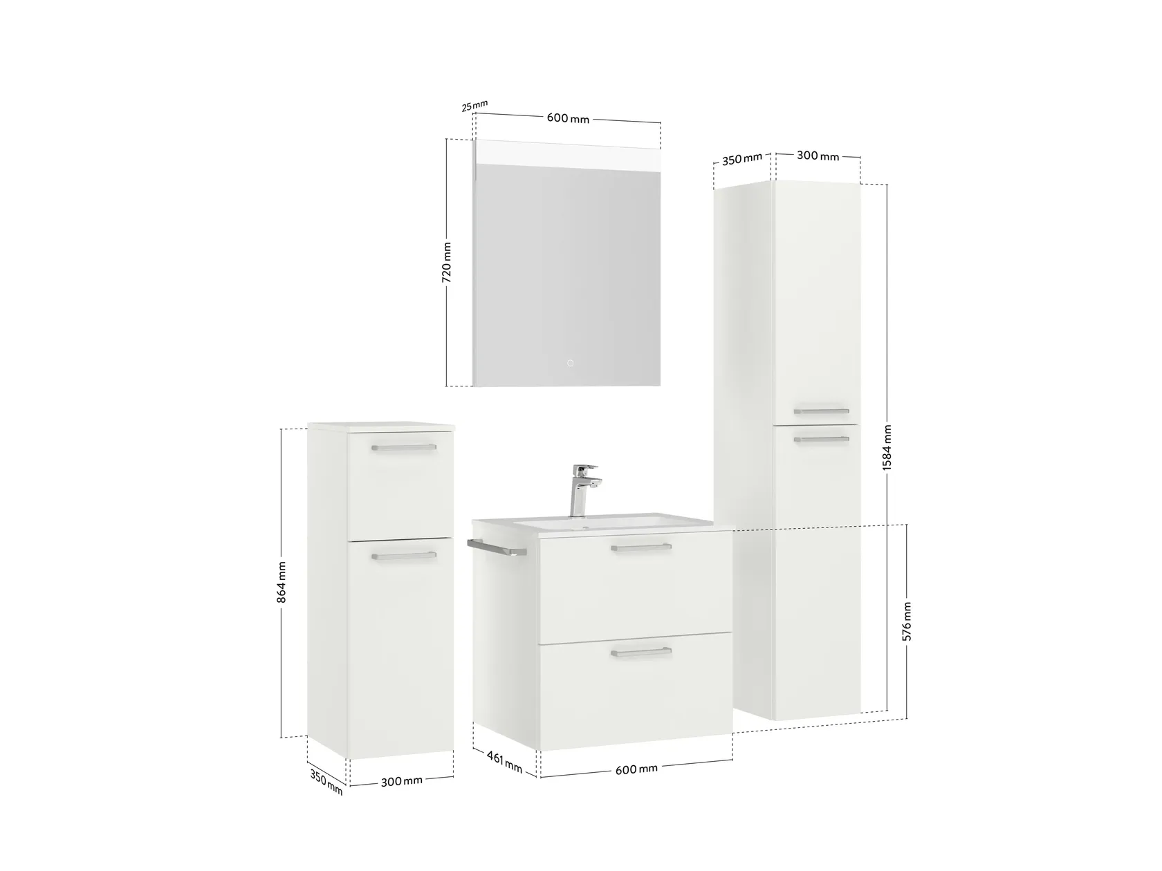 Atlas Ensemble sous vasque avec miroir et colonnes 2