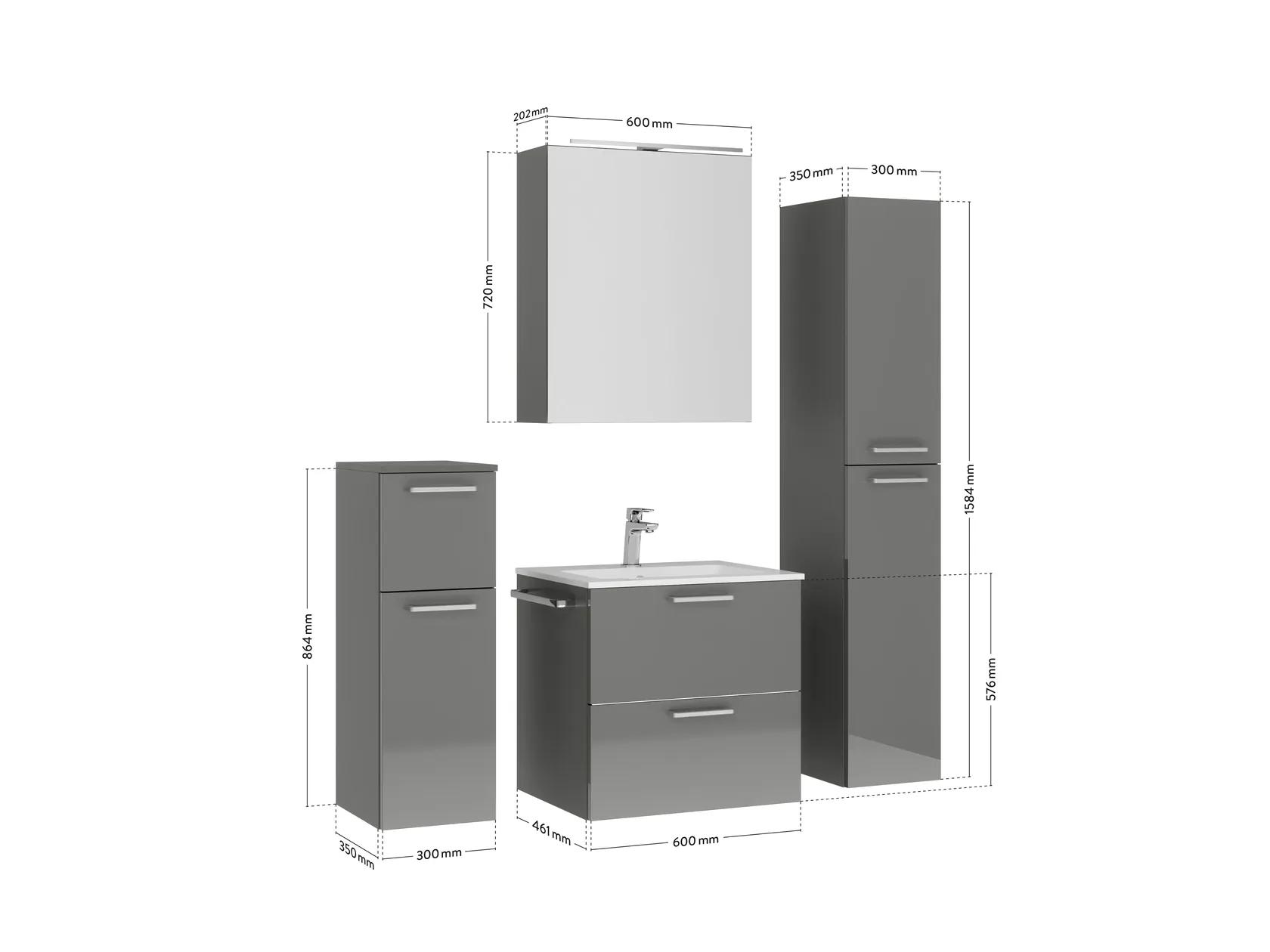 Atlas Ensemble sous vasque avec miroir et colonnes 2