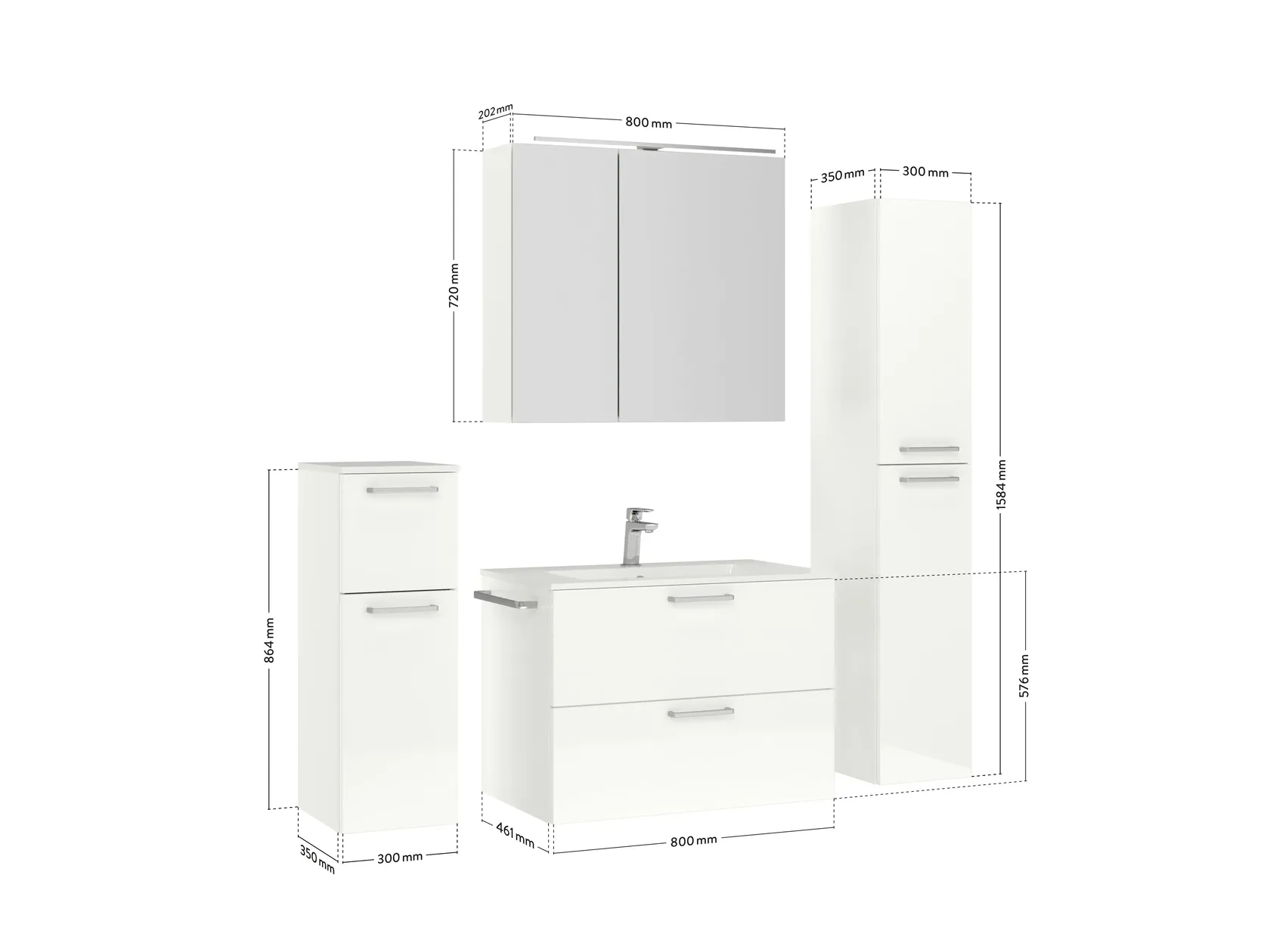 Atlas Ensemble sous vasque avec miroir et colonnes 2