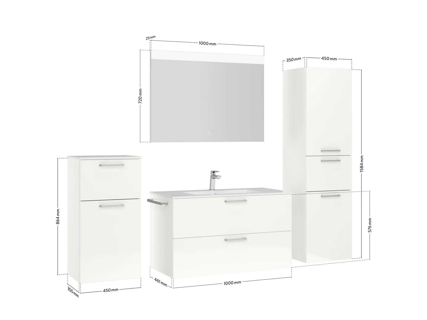 Atlas Ensemble sous vasque avec miroir et colonnes 2