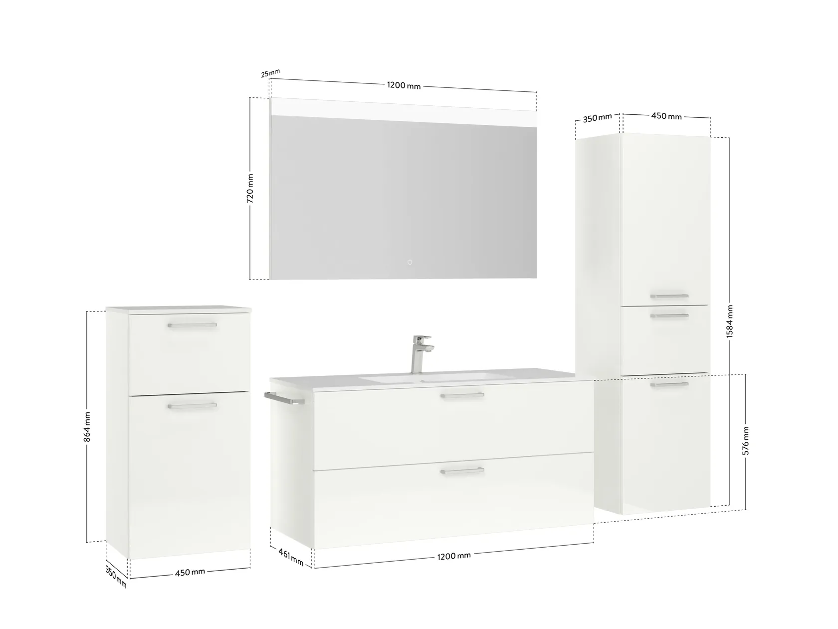 Atlas Ensemble sous vasque avec miroir et colonnes 2