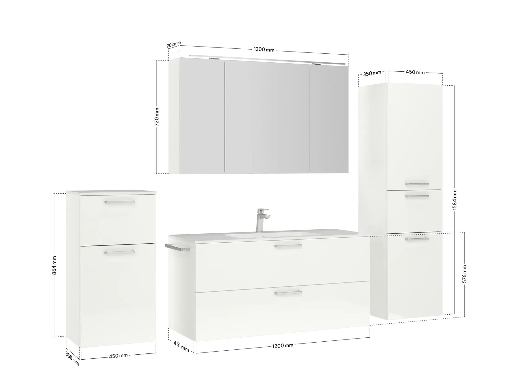 Atlas Ensemble sous vasque avec miroir et colonnes 2