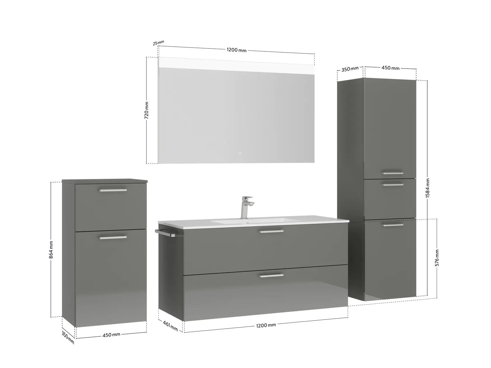 Atlas Ensemble sous vasque avec miroir et colonnes 2