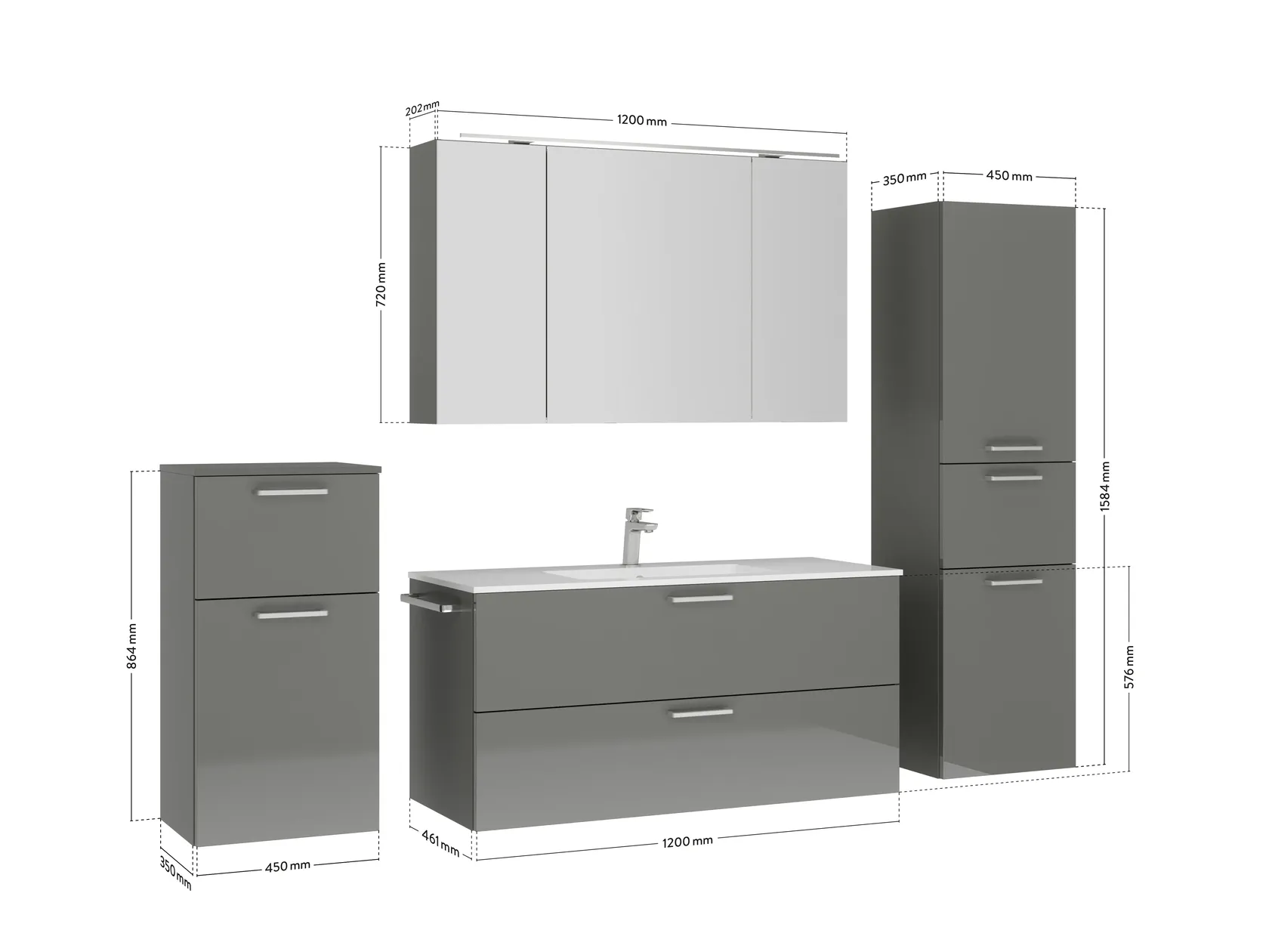 Atlas Ensemble sous vasque avec miroir et colonnes 2