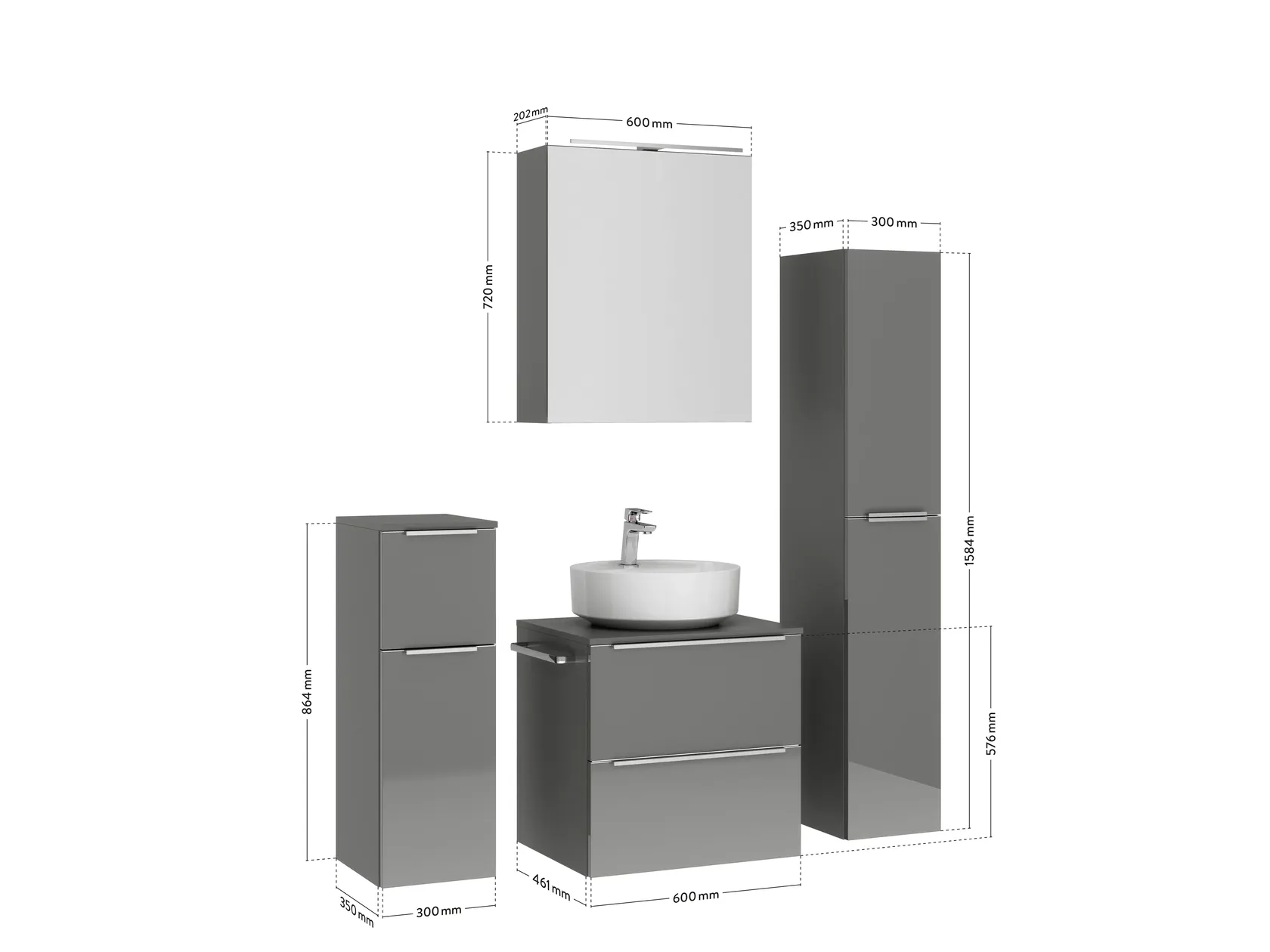 Atlas Ensemble sous vasque avec miroir et colonnes 4