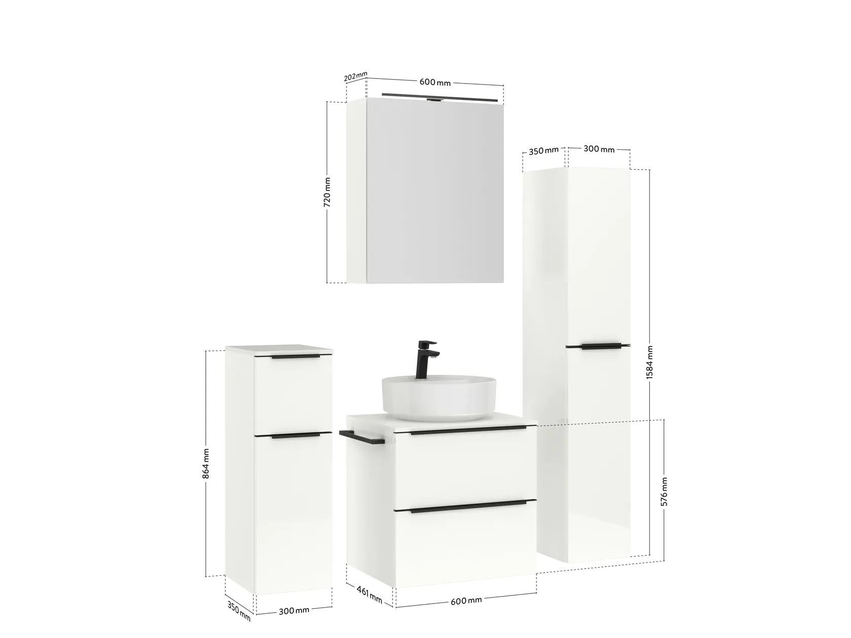 Atlas Ensemble sous vasque avec miroir et colonnes 4