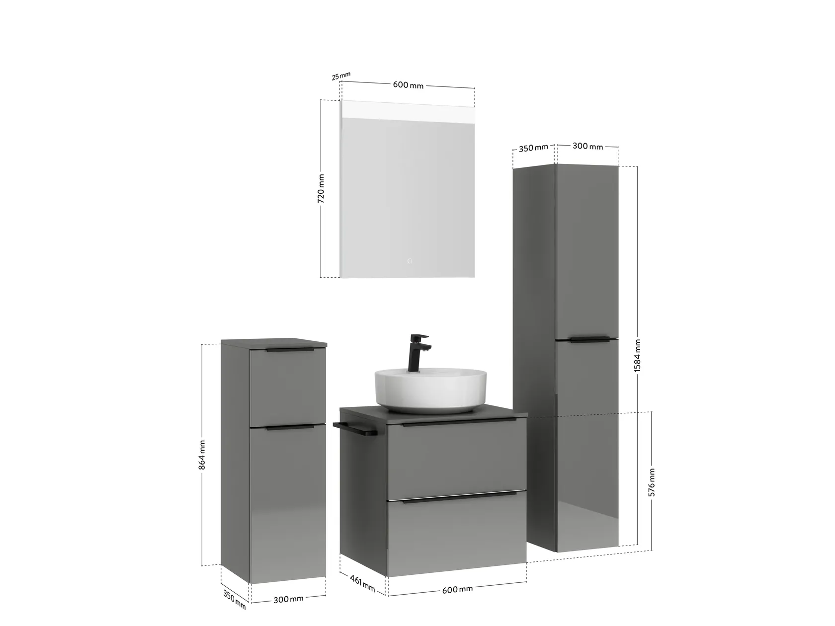 Atlas Ensemble sous vasque avec miroir et colonnes 4