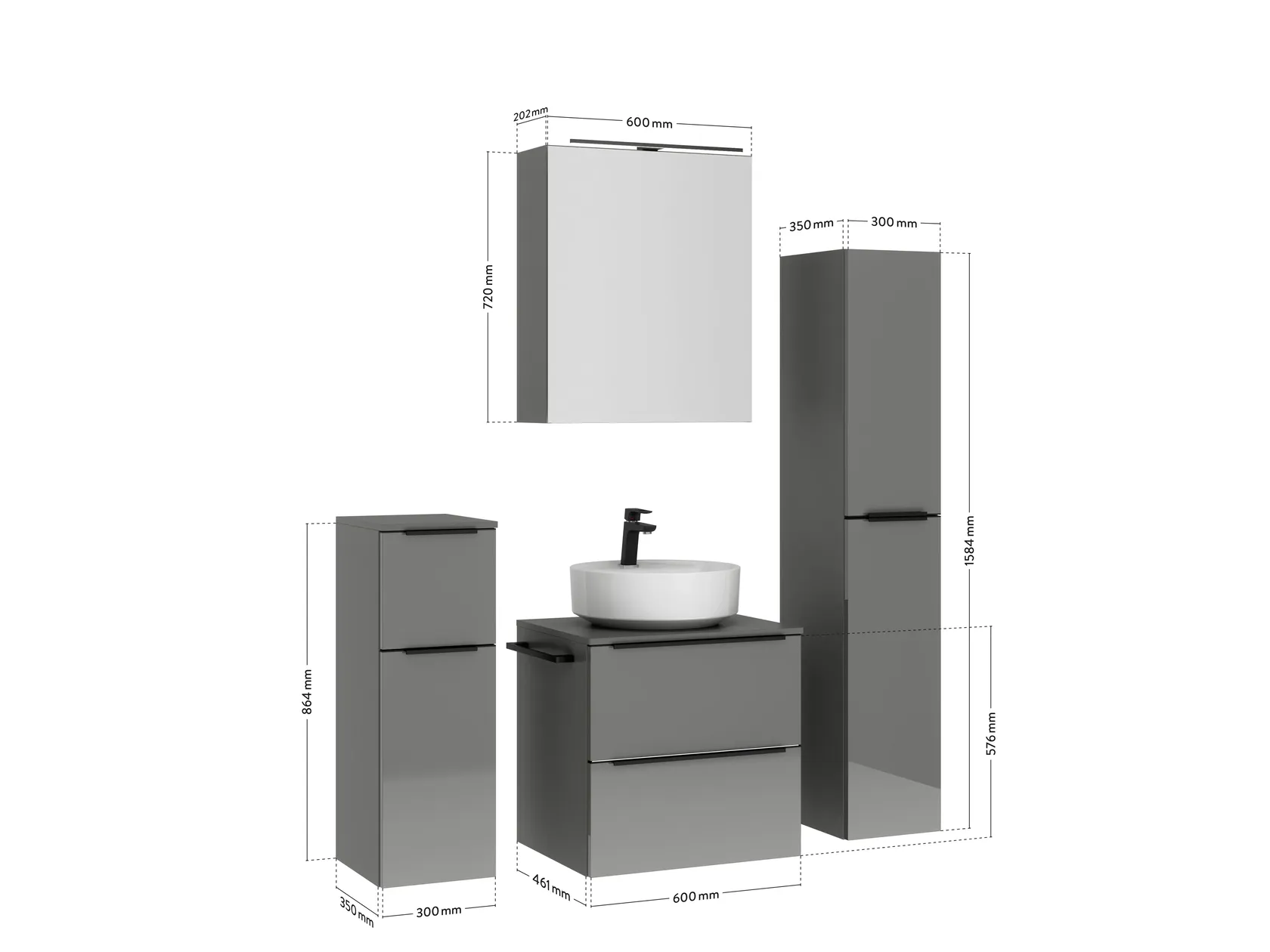 Atlas Ensemble sous vasque avec miroir et colonnes 4