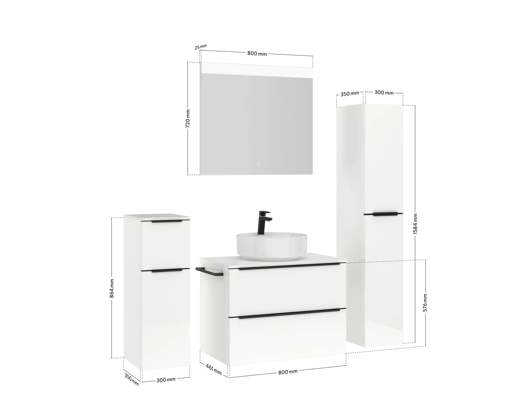 Atlas Ensemble sous vasque avec miroir et colonnes 3