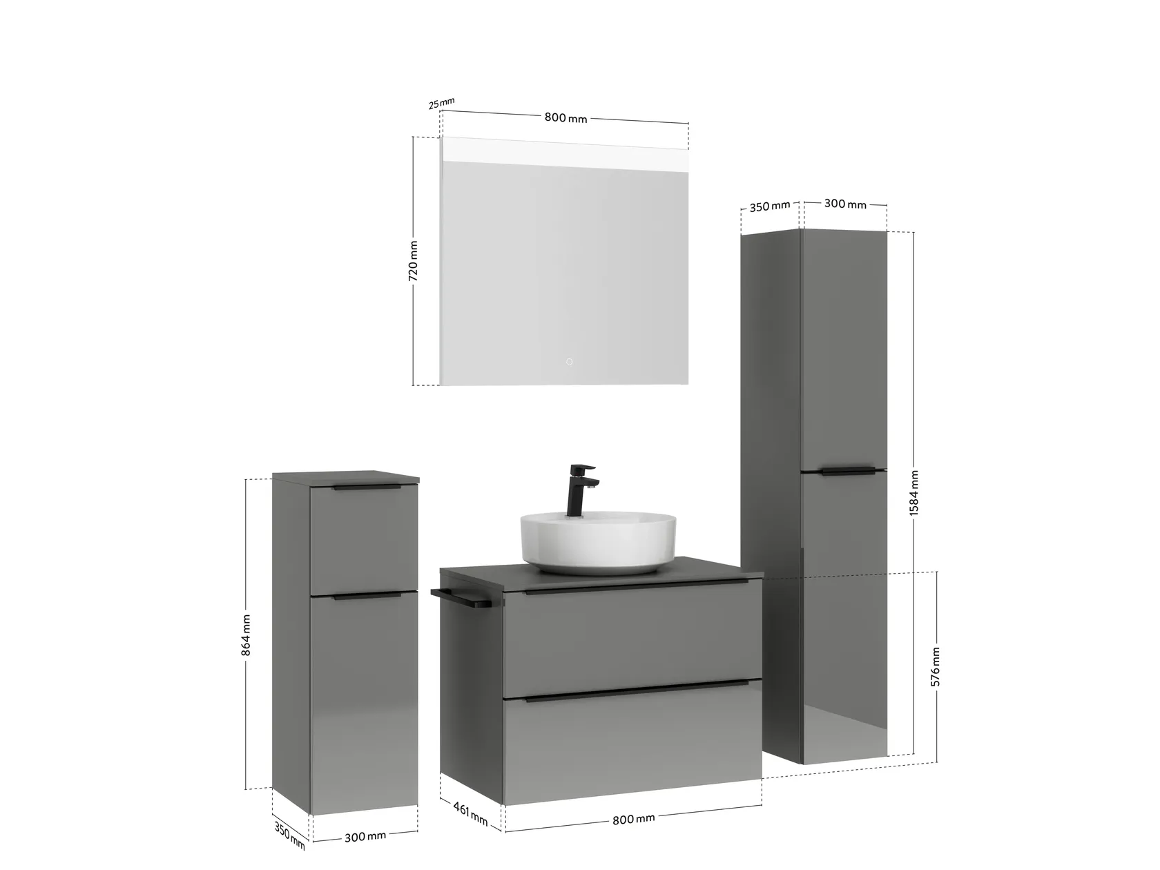 Atlas Ensemble sous vasque avec miroir et colonnes 4