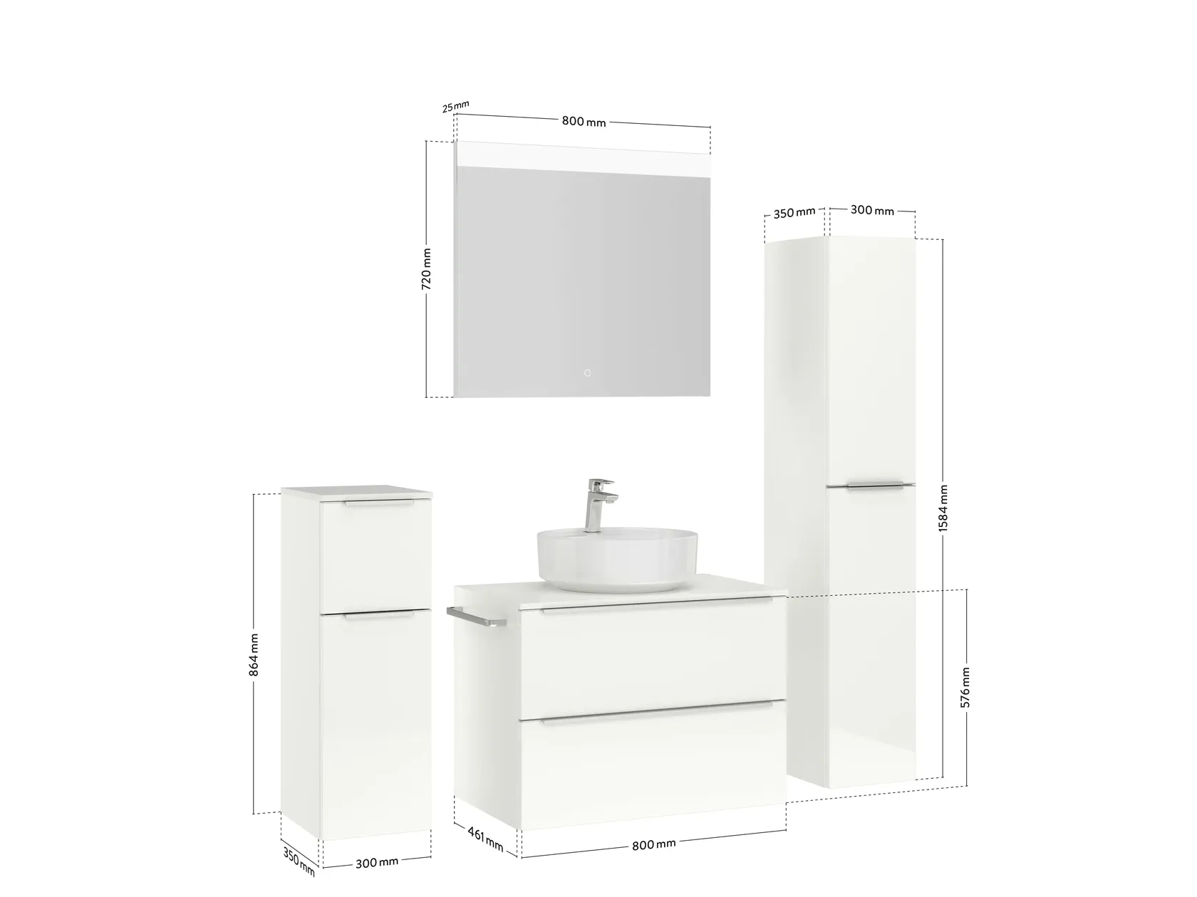 Atlas Ensemble sous vasque avec miroir et colonnes 3