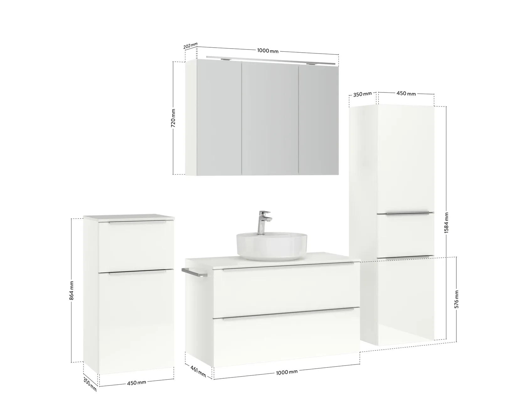 Atlas Ensemble sous vasque avec miroir et colonnes 4