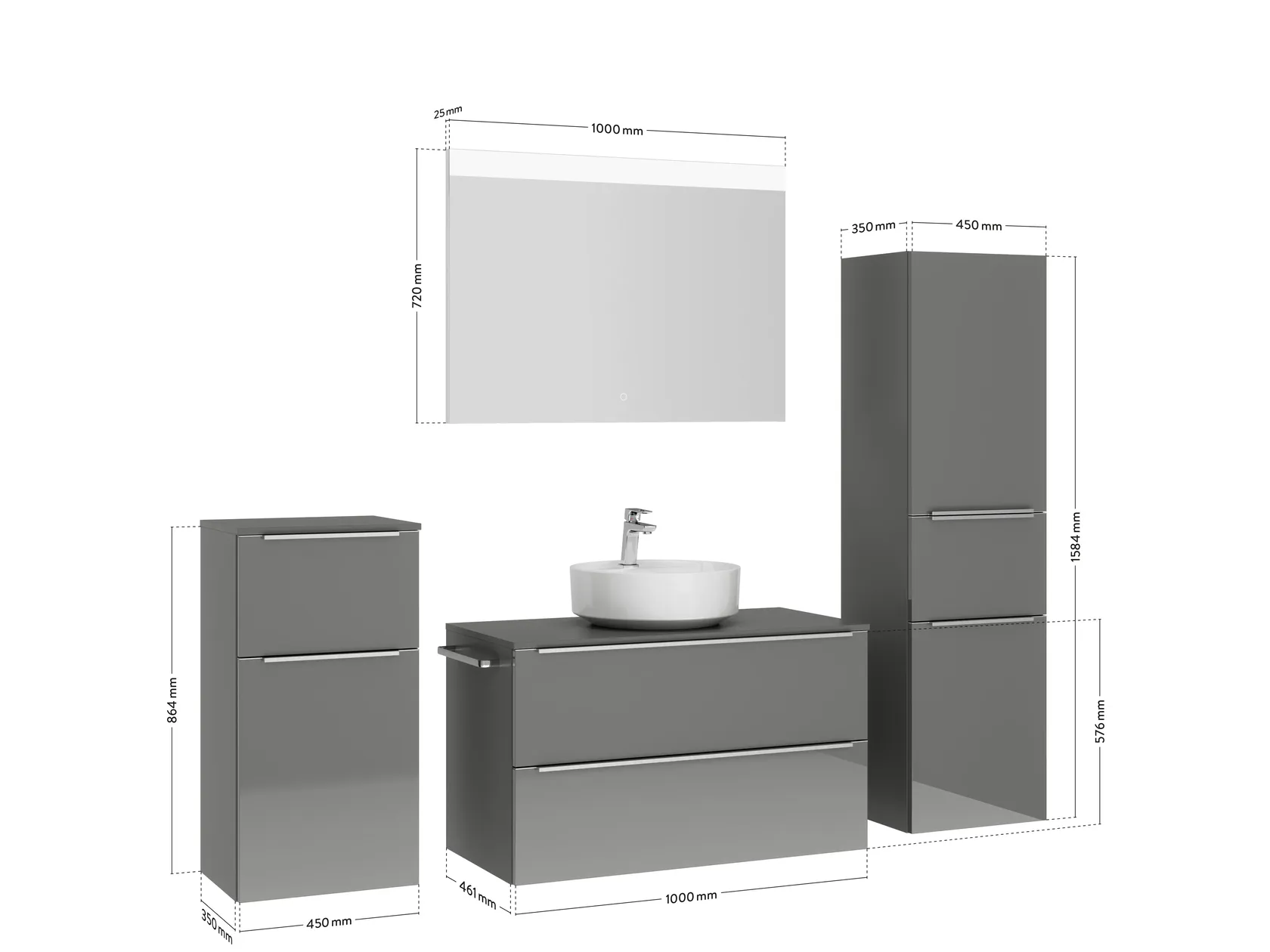 Atlas Ensemble sous vasque avec miroir et colonnes 4