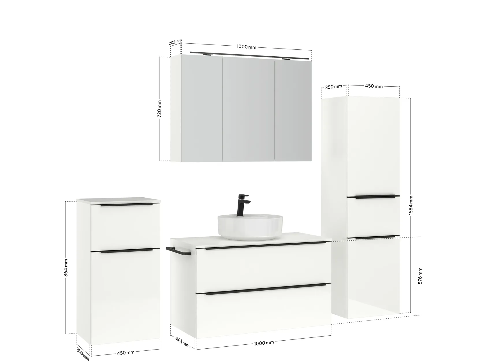 Atlas Ensemble sous vasque avec miroir et colonnes 4