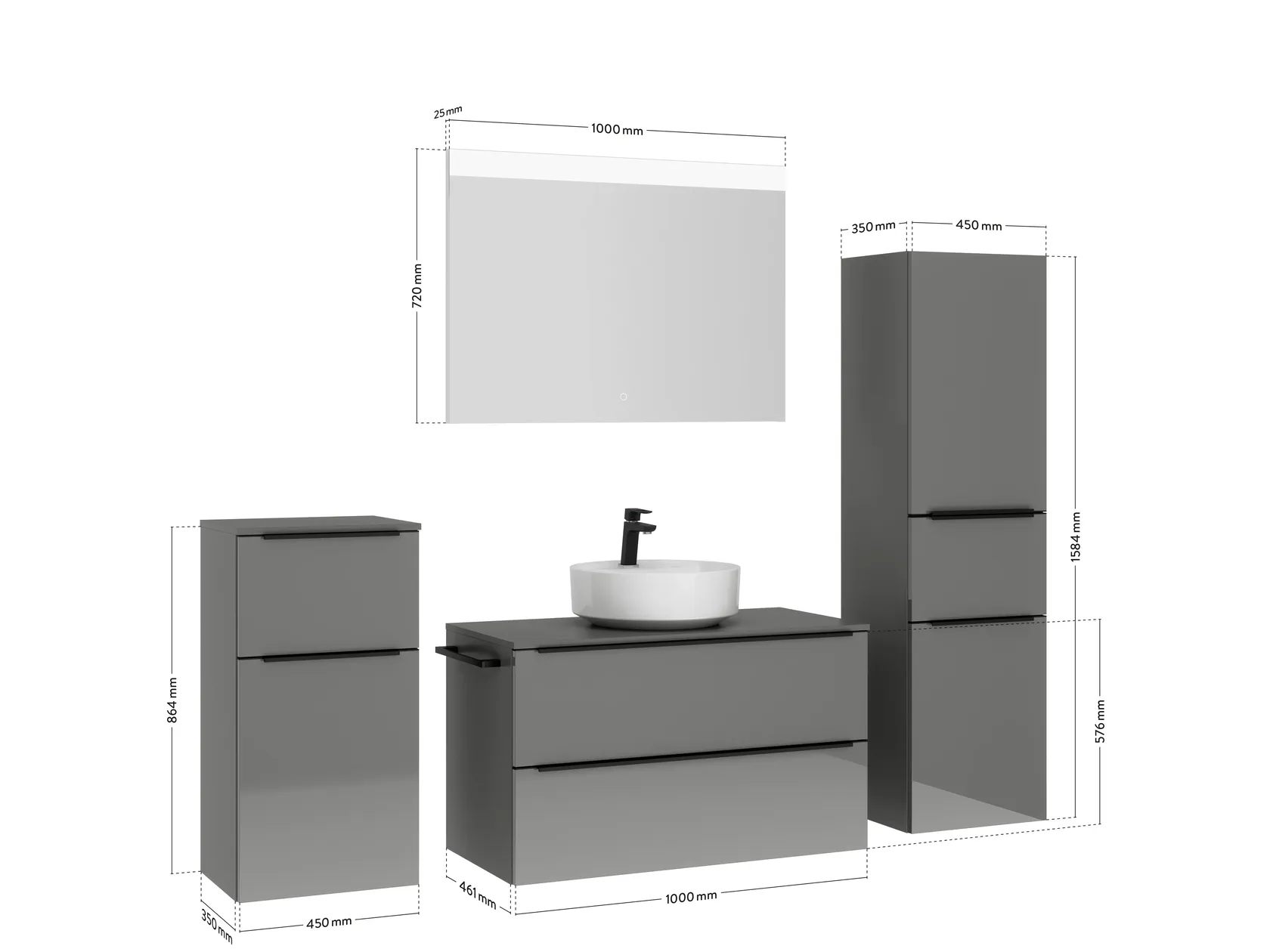 Atlas Ensemble sous vasque avec miroir et colonnes 4