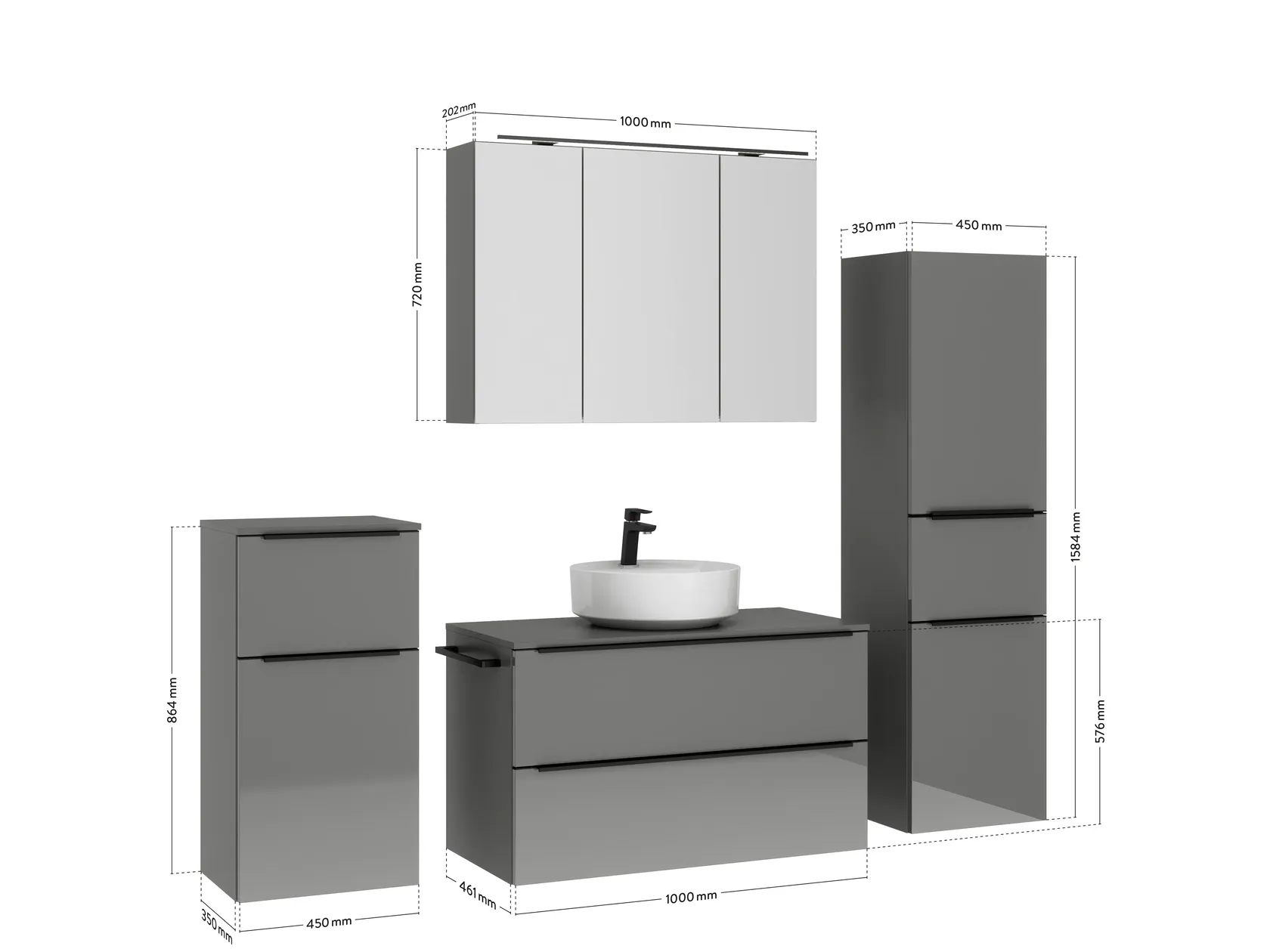Atlas Ensemble sous vasque avec miroir et colonnes 4
