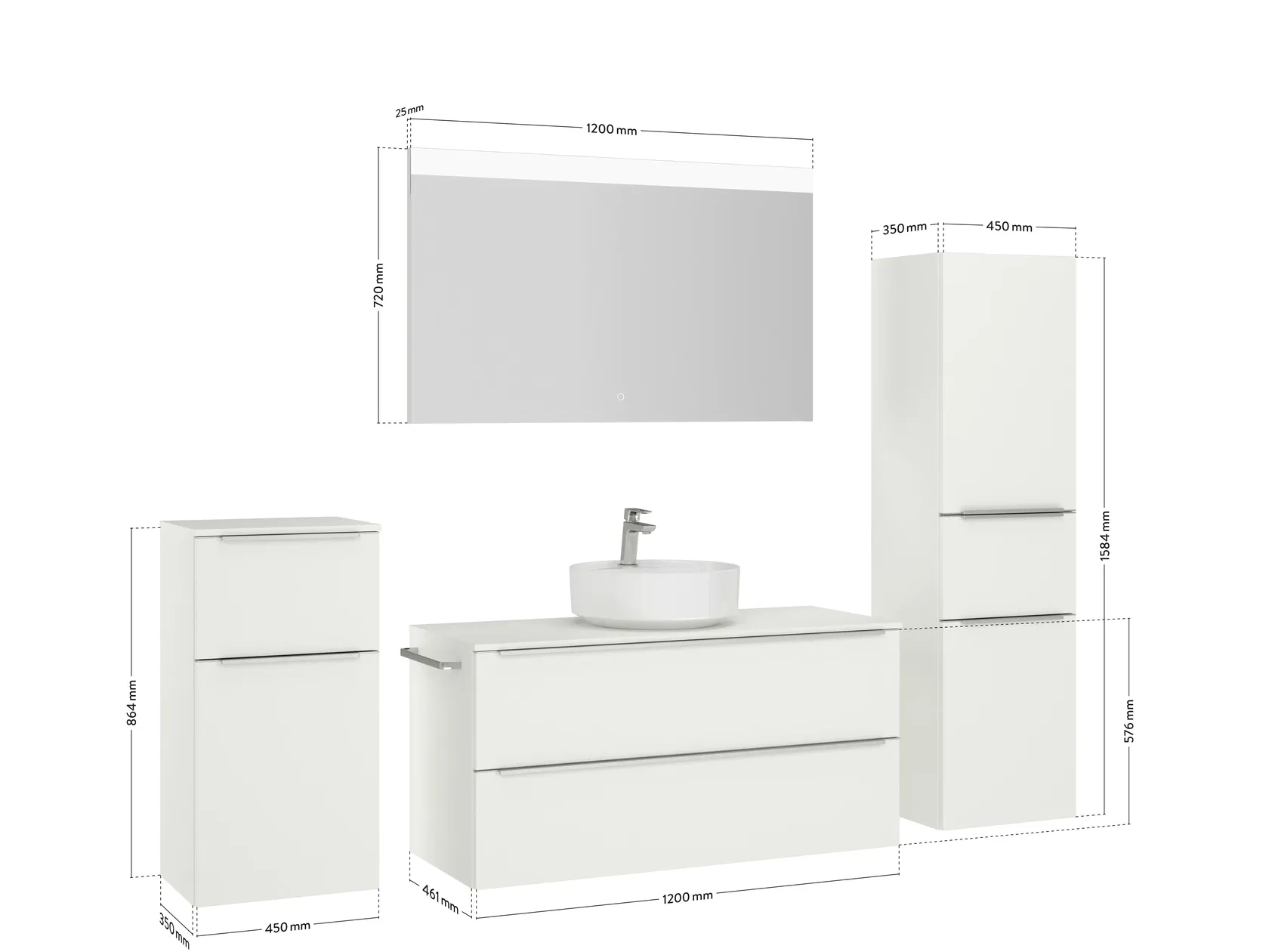 Atlas Ensemble sous vasque avec miroir et colonnes 4