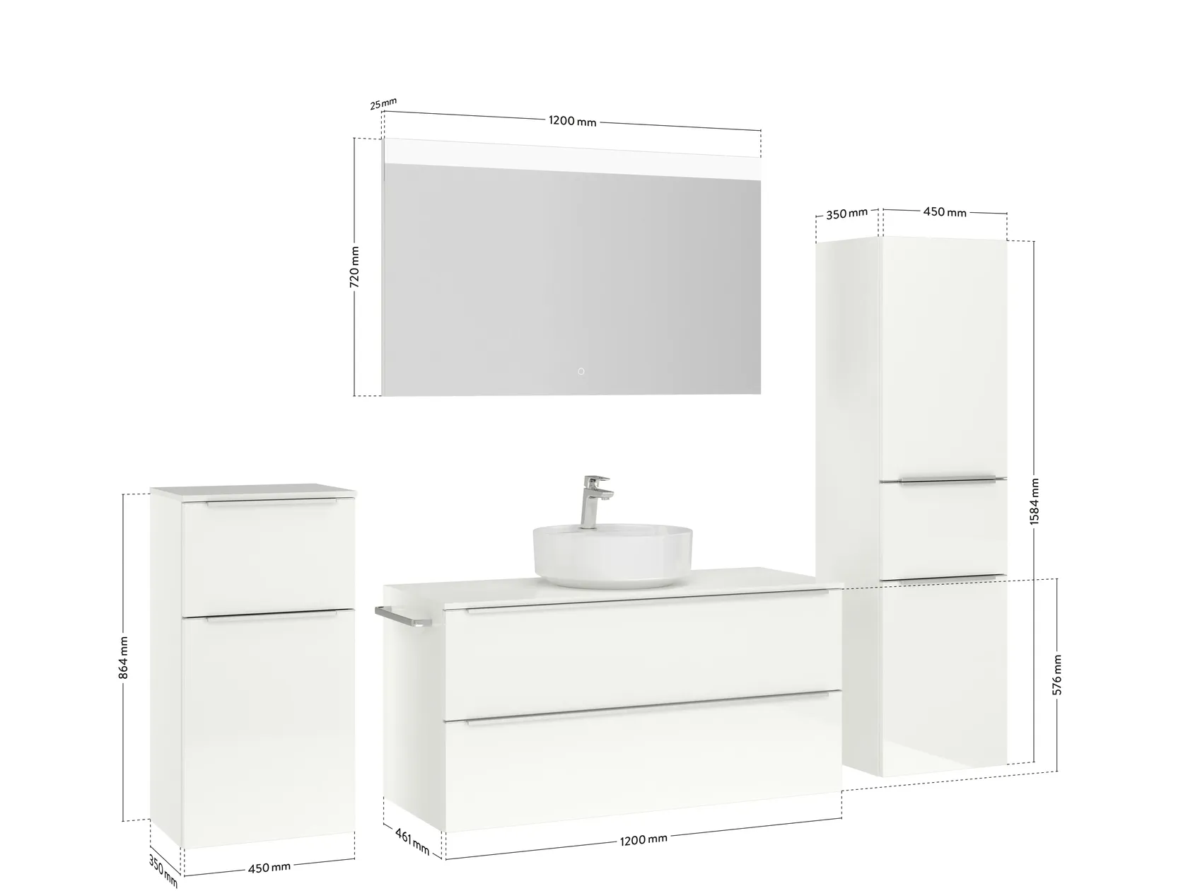 Atlas Ensemble sous vasque avec miroir et colonnes 4