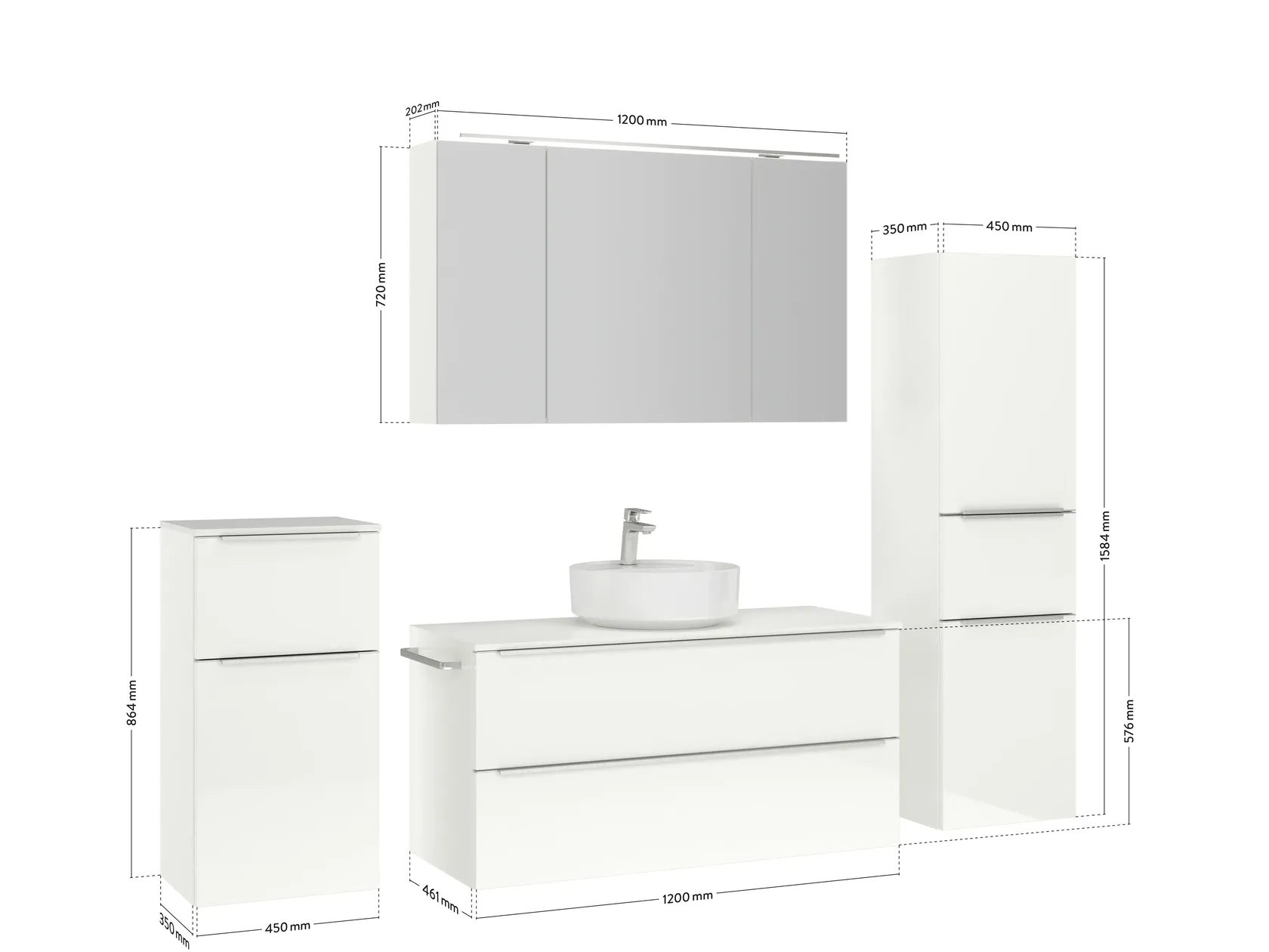 Atlas Ensemble sous vasque avec miroir et colonnes 4