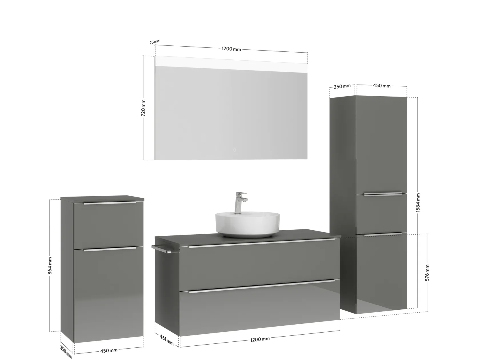 Atlas Ensemble sous vasque avec miroir et colonnes 4