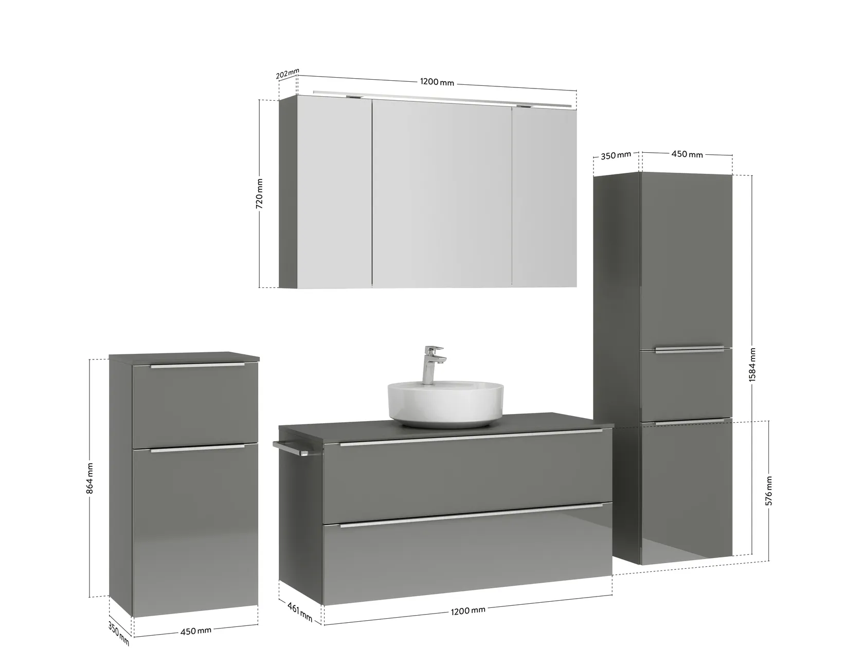 Atlas Ensemble sous vasque avec miroir et colonnes 4