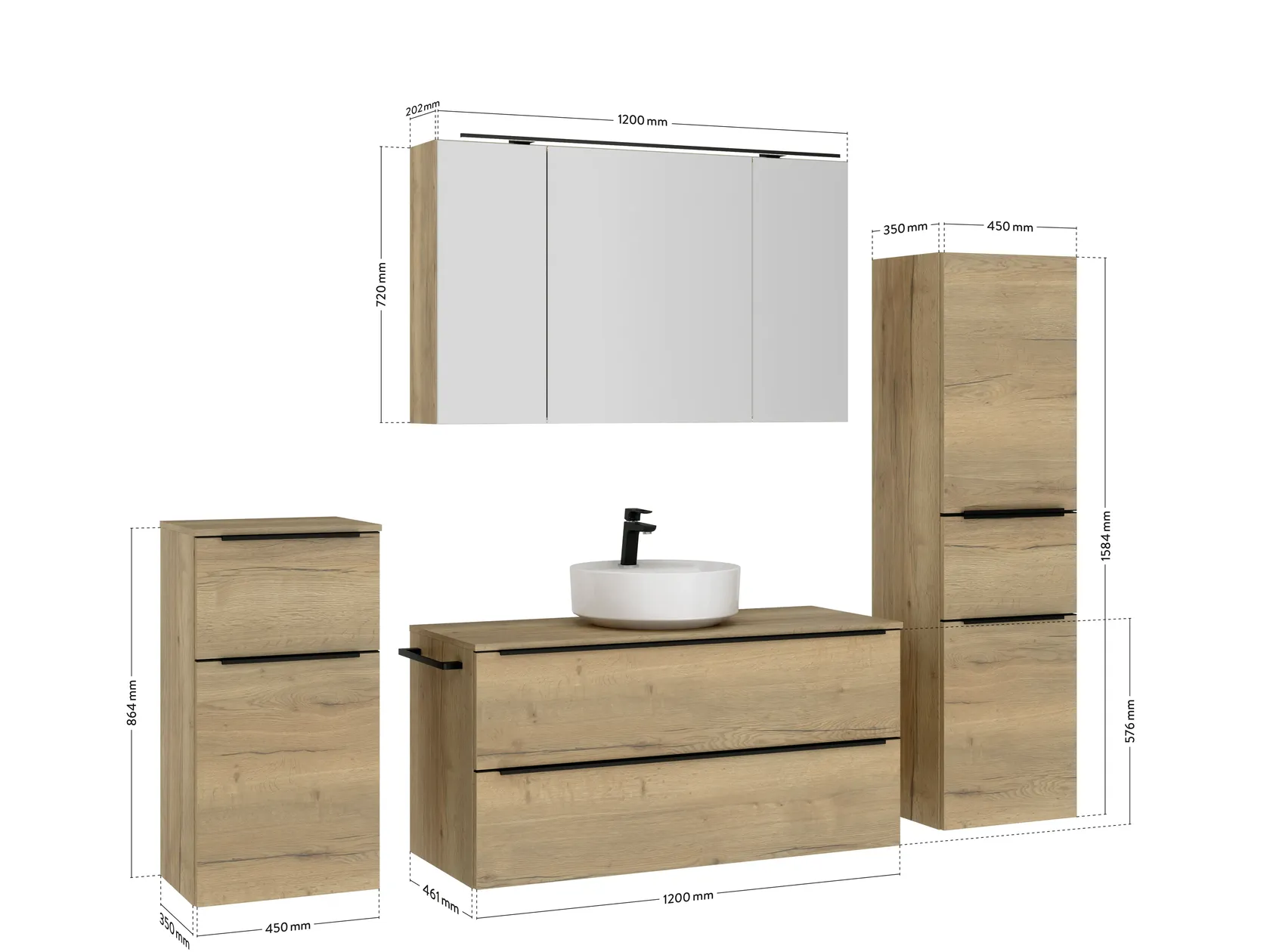 Atlas Ensemble sous vasque avec miroir et colonnes 4