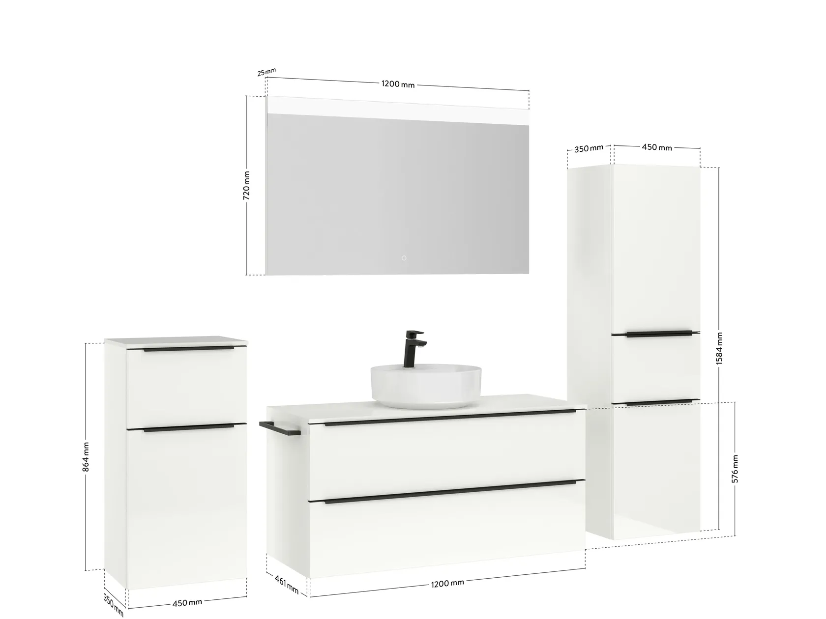 Atlas Ensemble sous vasque avec miroir et colonnes 4