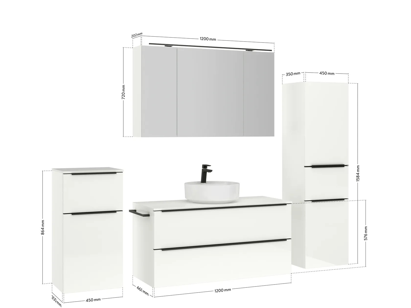 Atlas Ensemble sous vasque avec miroir et colonnes 4