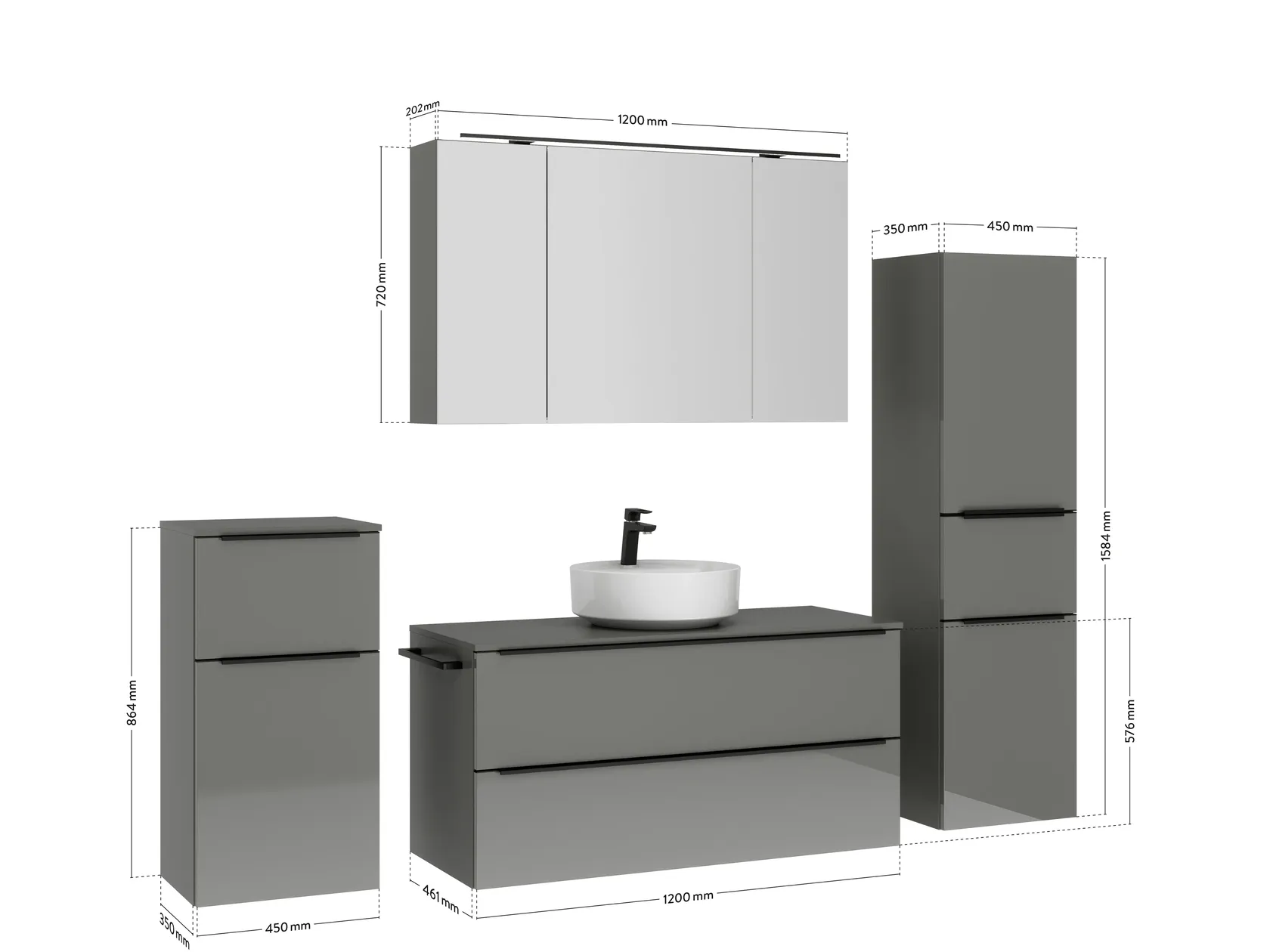 Atlas Ensemble sous vasque avec miroir et colonnes 4