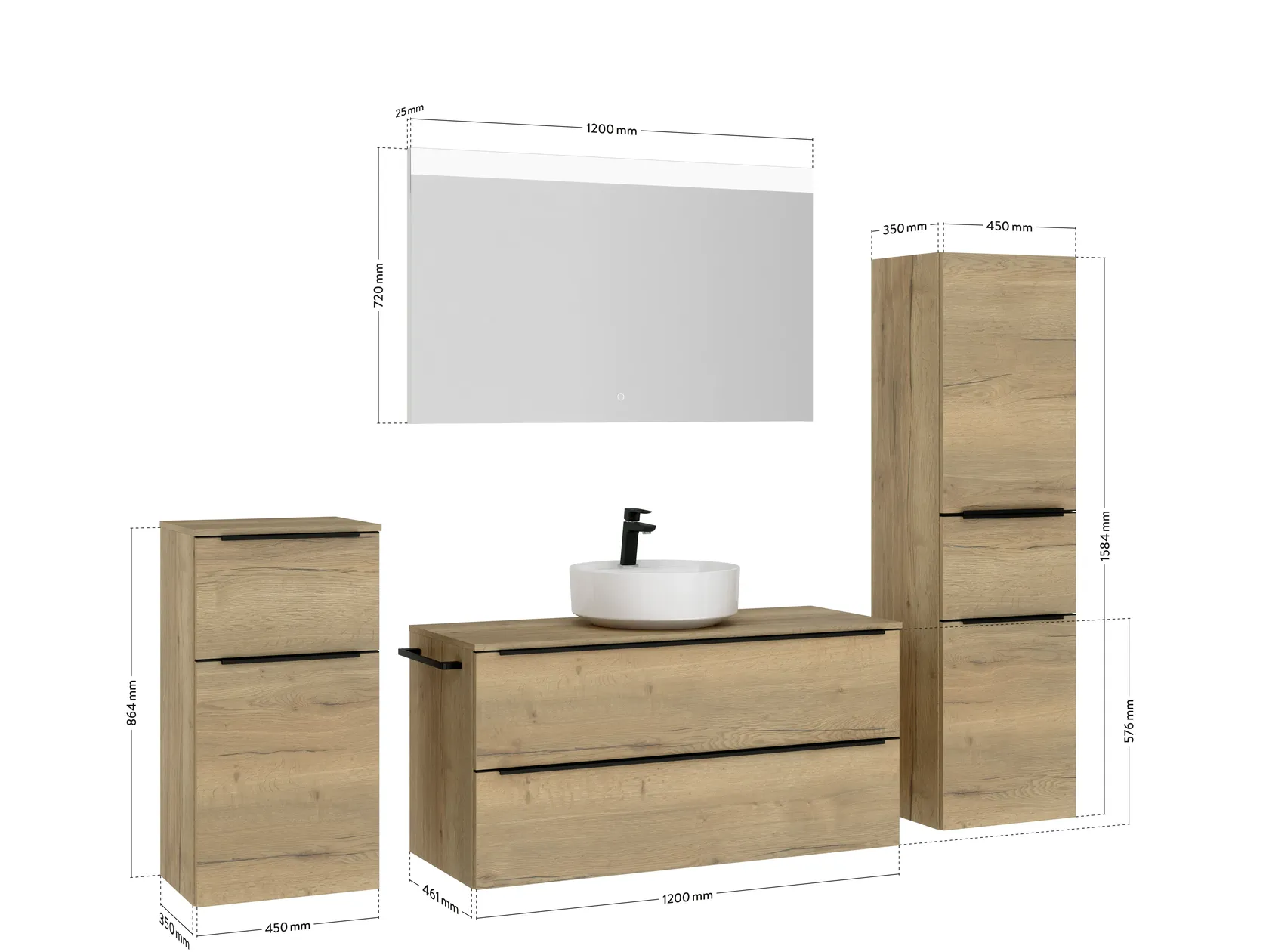 Atlas Ensemble sous vasque avec miroir et colonnes 4