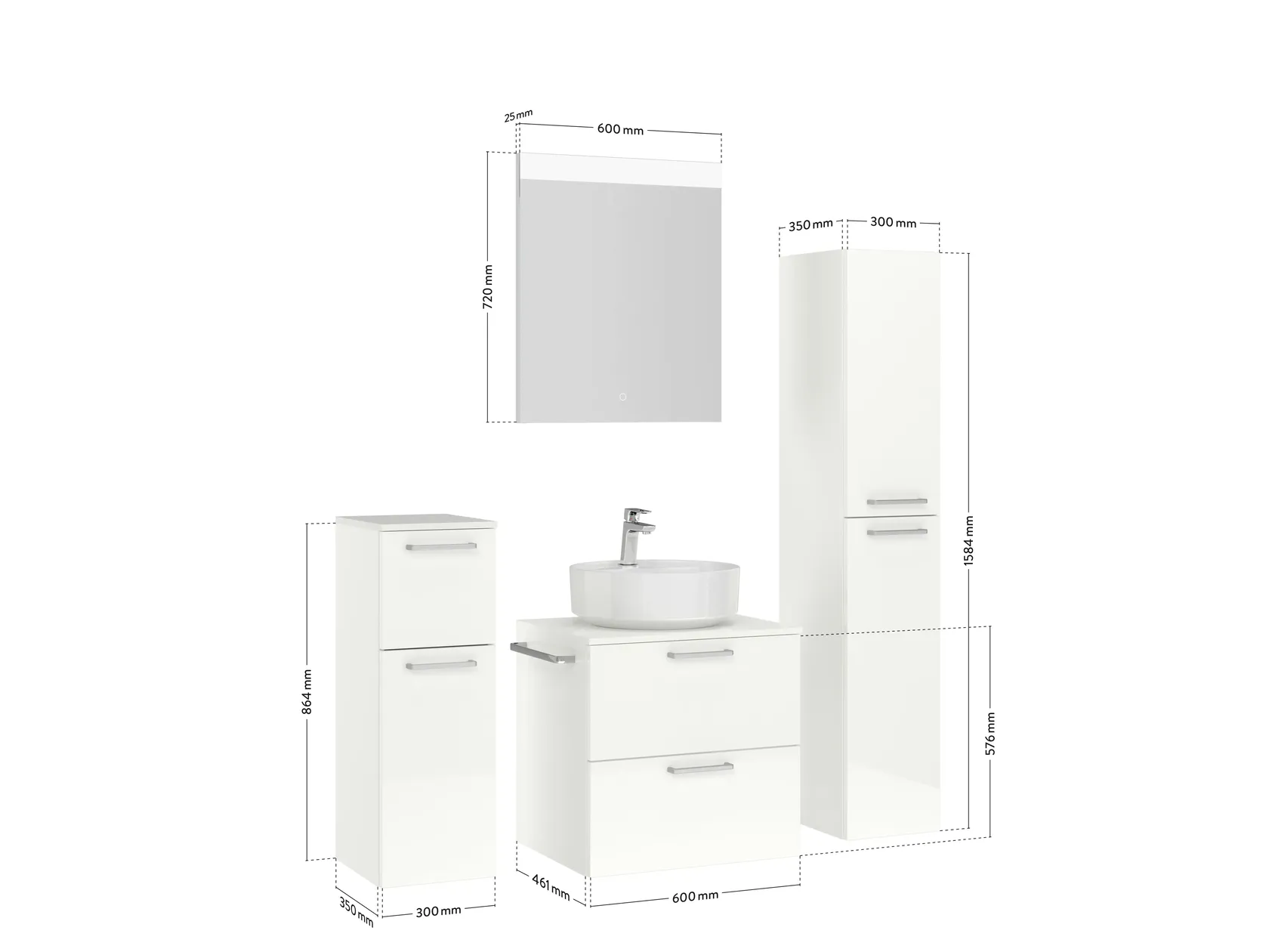 Atlas Ensemble sous vasque avec miroir et colonnes 4