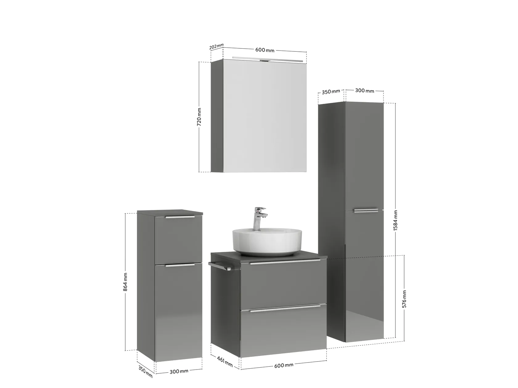 Atlas Ensemble sous vasque avec miroir et colonnes 4