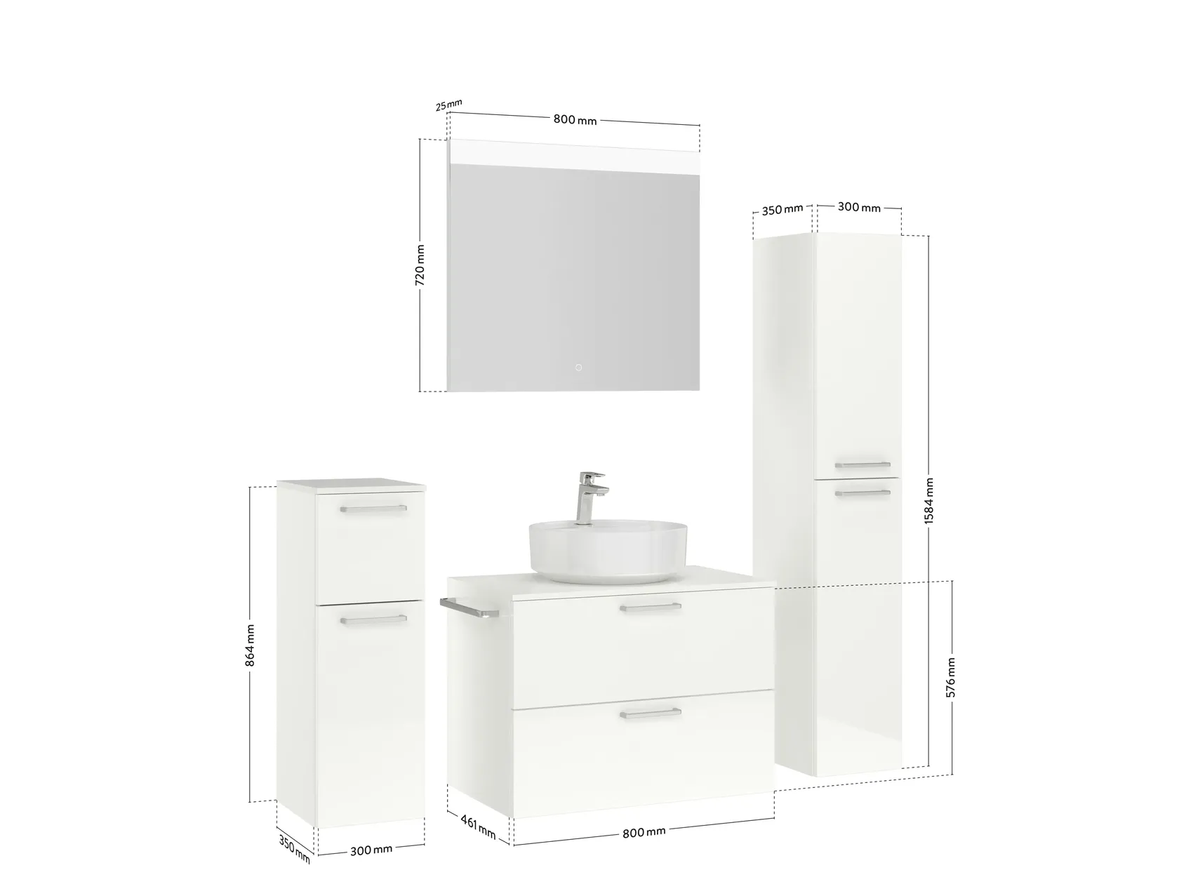 Atlas Ensemble sous vasque avec miroir et colonnes 4