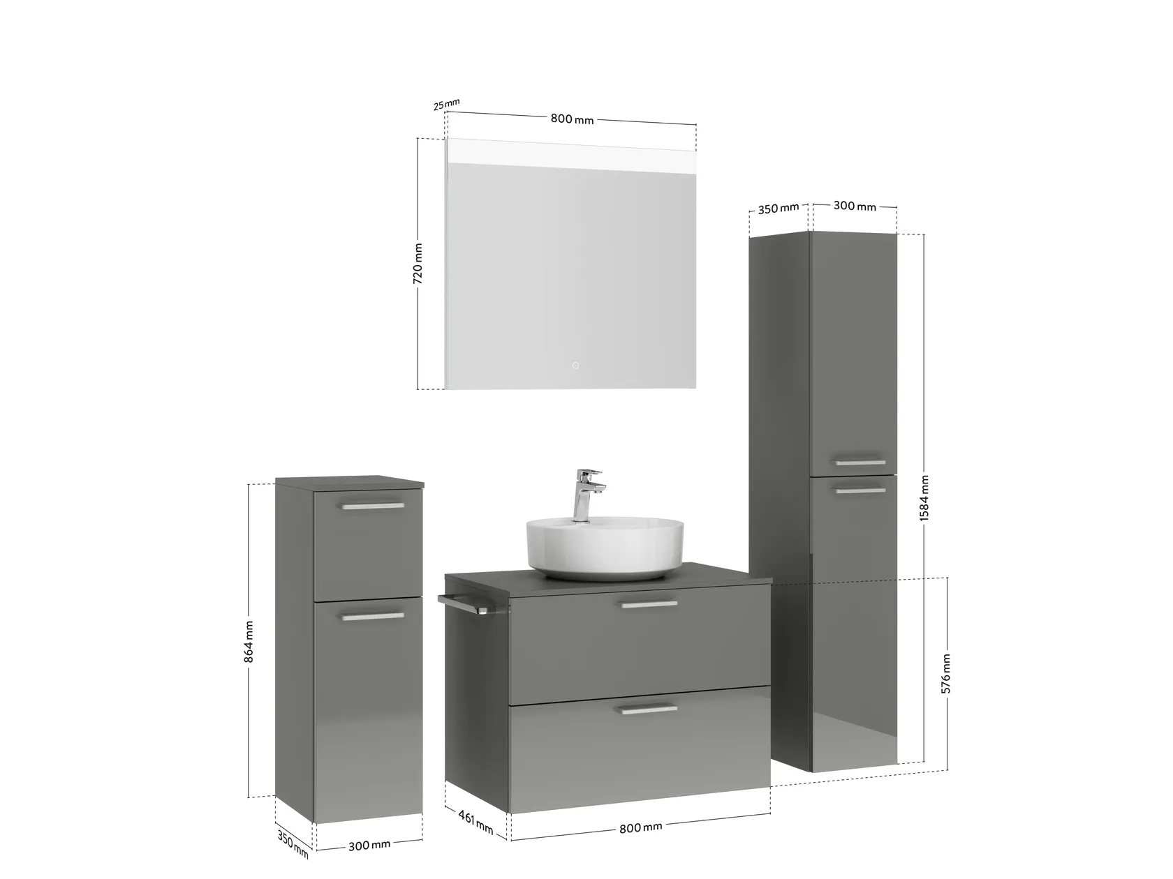 Atlas Ensemble sous vasque avec miroir et colonnes 4