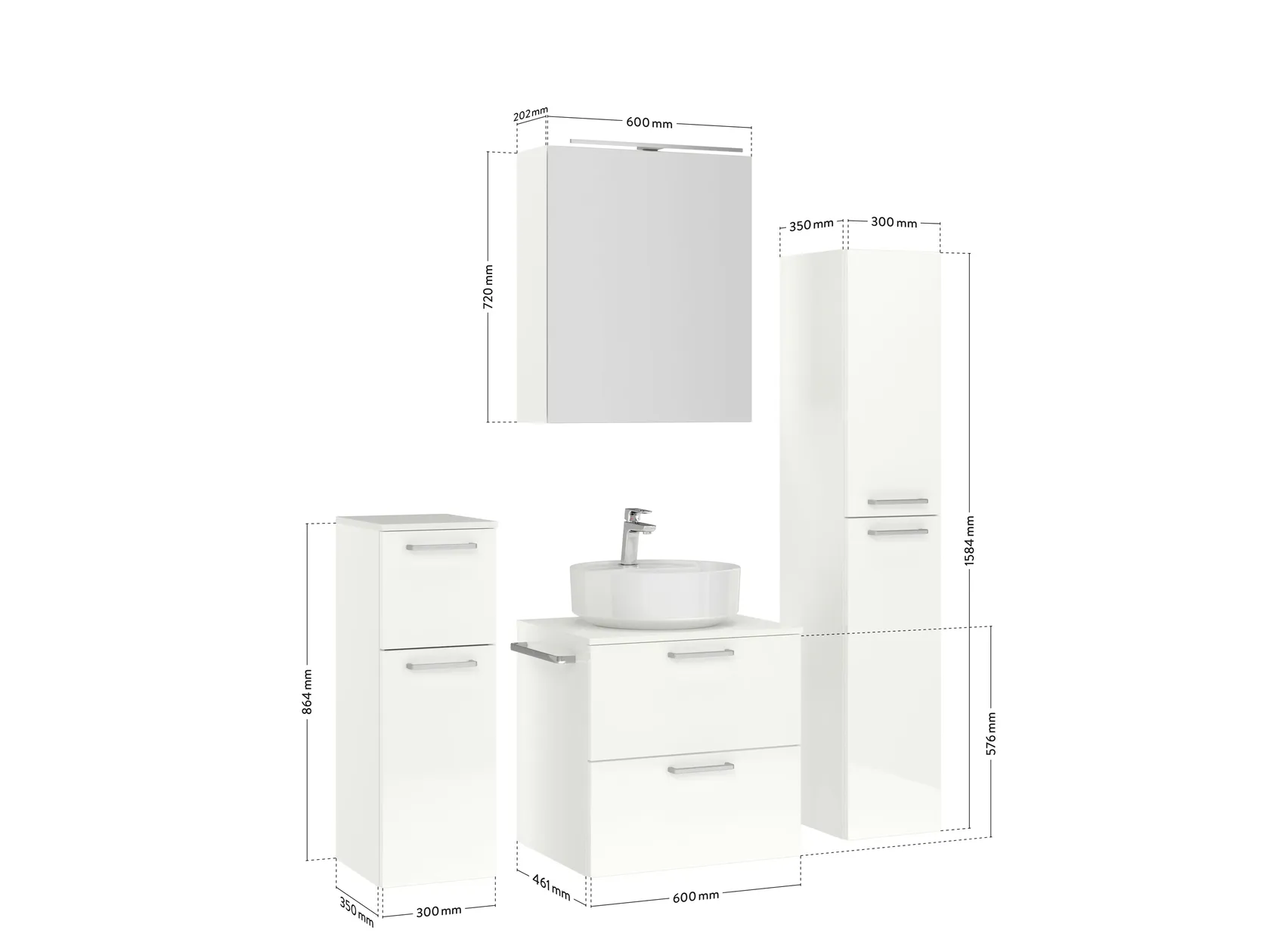 Atlas Ensemble sous vasque avec miroir et colonnes 2